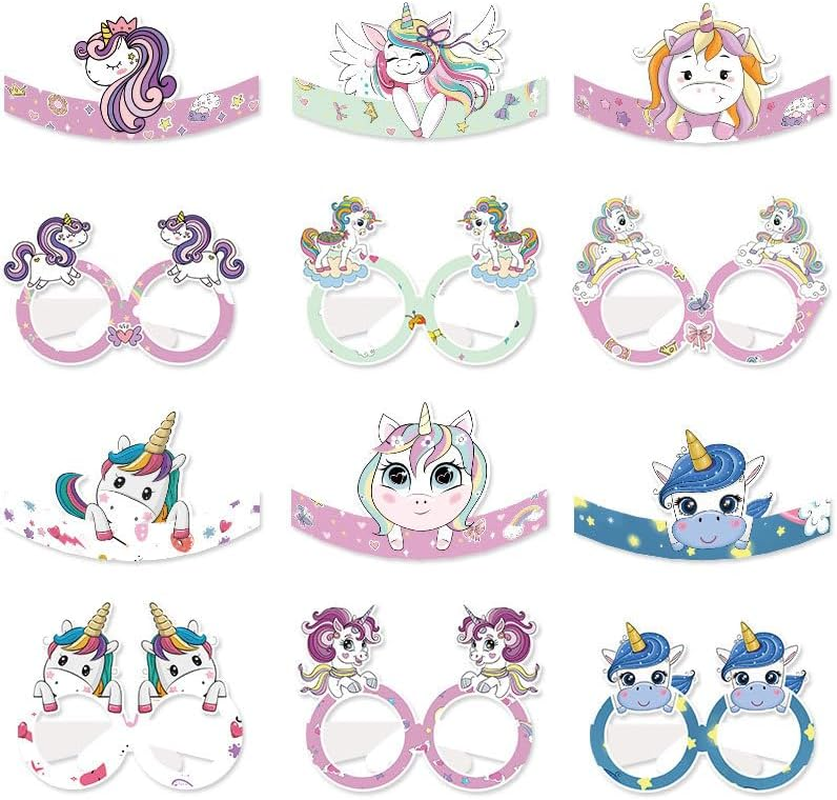 Buziba 12Pcs Rainbow Unicorn Party Glasses Decoration Unicorn Birthday Party Hats Unicorn Paper Eyeglasses Photo Booth Props Party Favor