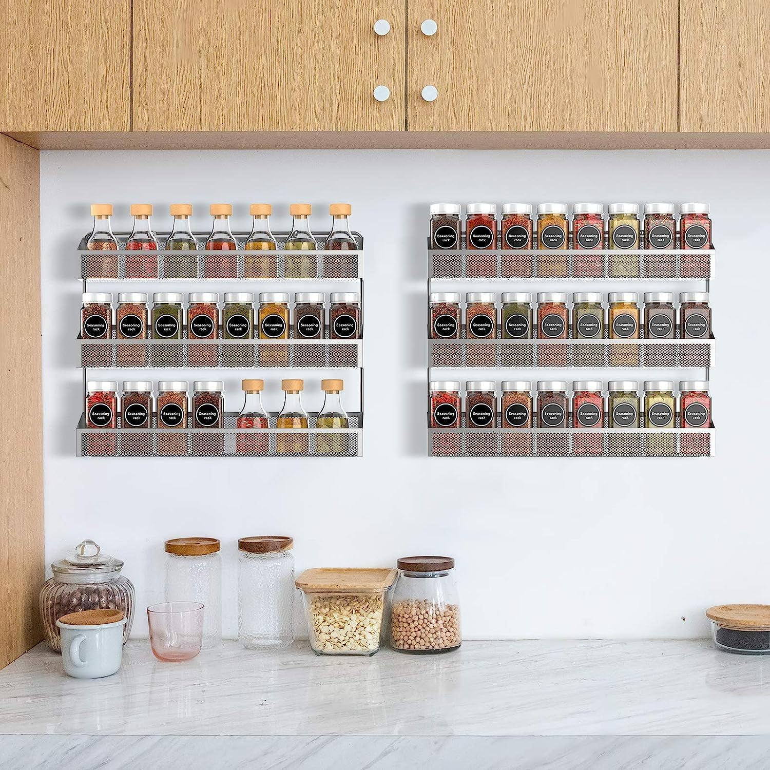 Spice Rack Wall Mounted with 2 Pack,3 Tier Spice Organizer Counter-Top Stand Wall Mounted Storage Rack Hanging Shelf for Kitchen Cabinet, Cupboard, Pantry Door, Bathroom image number 2