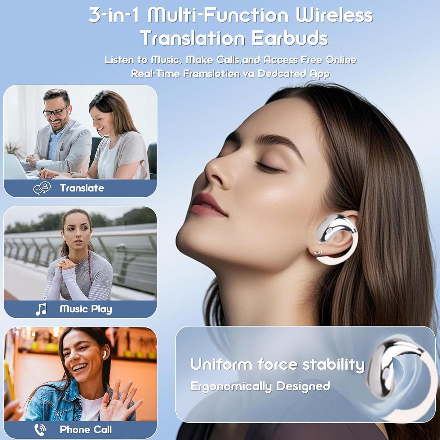 Jectse Multifunctional Translation Earbuds with Clear Sound and Long Battery Life for Language Learning, Business Meetings, White image number 3