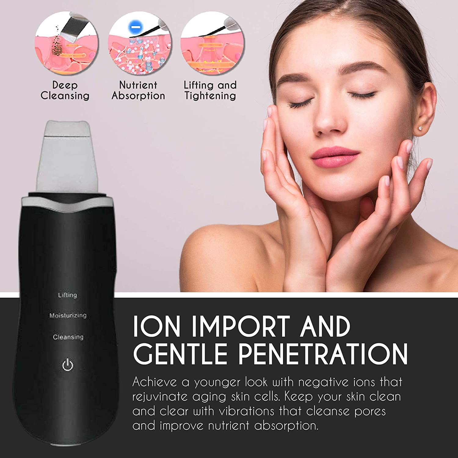 The Original Electric Skin Scrubber - Blackhead Remover - Comedone Extractor - Pore Cleaner Removal Kit - Facial Skin Exfoliator - Facial Lifting Tool - White image number 6