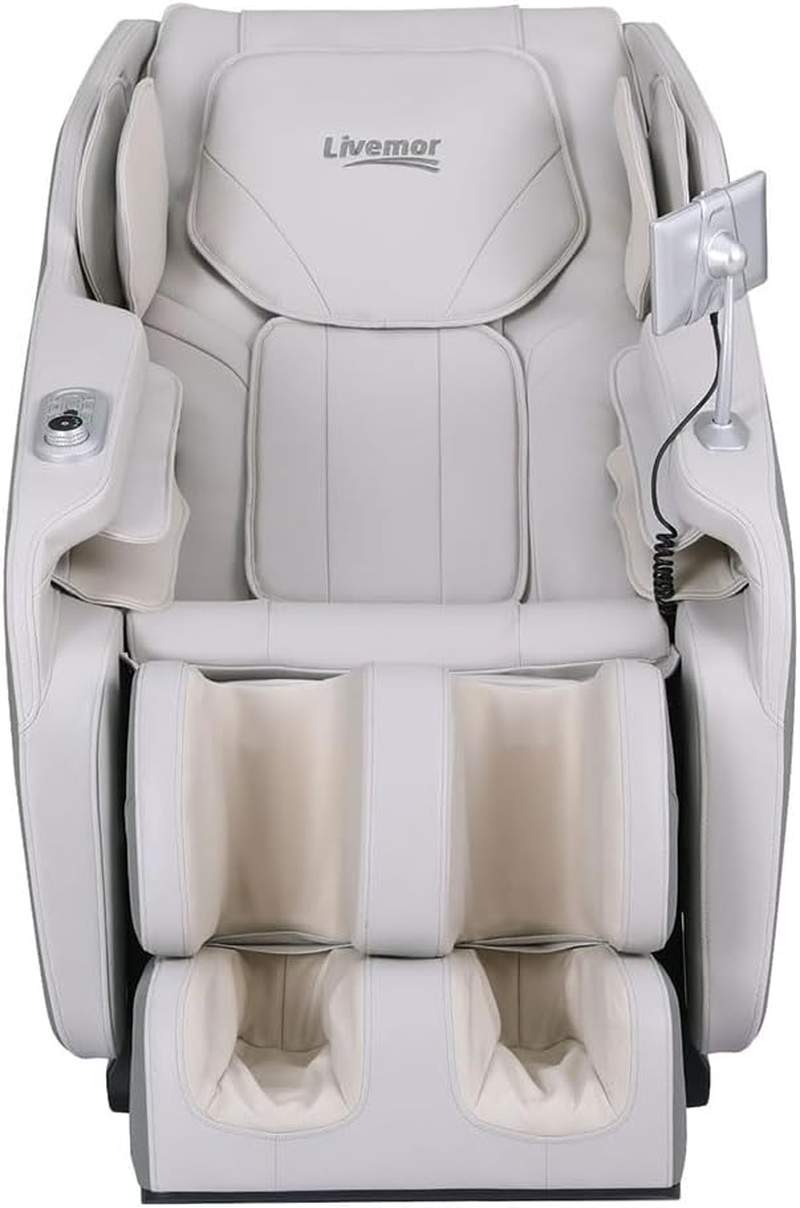 Livemor Electric Massage Chair Recliner 24 Nodes Full Body Massager Head Back, Heating Chairs, Soft PU Leather Zero Gravity Massages Kneading Relaxation Rolling Foot Massagers Reclining Machine Grey