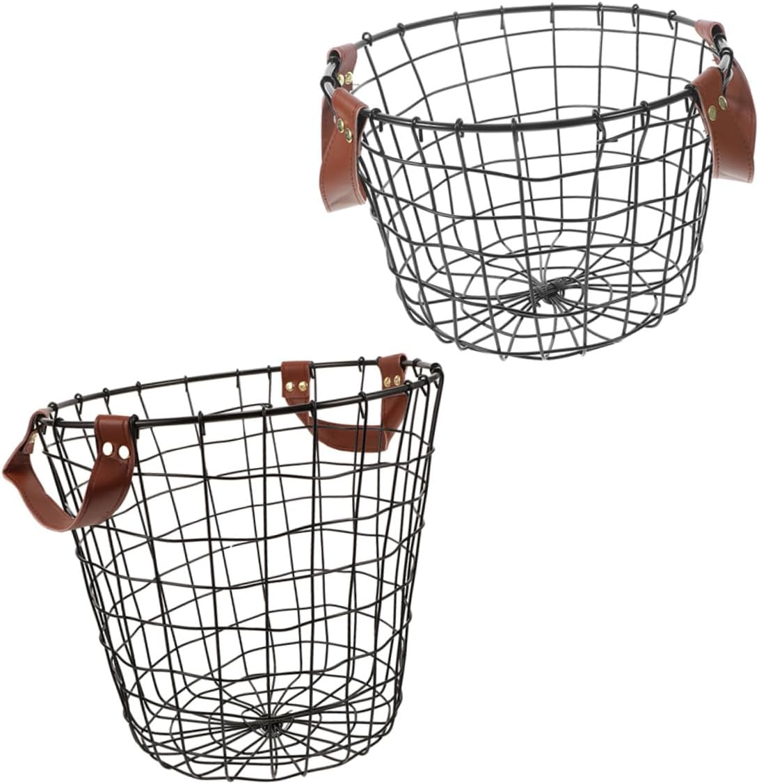 2Pcs Rustic Iron Firewood Storage Basket Outdoor Metal Log Holders round Design Firewood Organizer with Stylish Farmhouse Charm for Indoor Outdoor Use image number 1