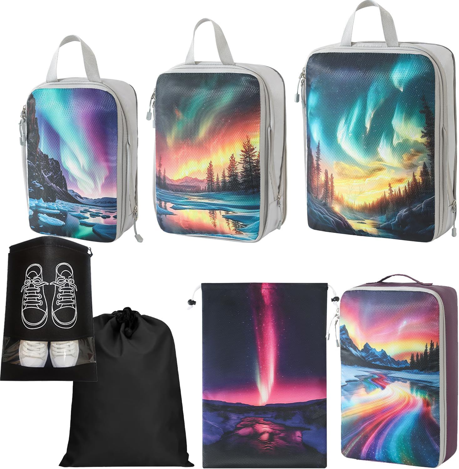 Compression Packing Cubes, Set of 9 Areaphmet Travel Packing Organisers Packing Cubes Set Compression Bags for Travel Luggage Organizers for Suitcases Travel Accessories (Black 9Pcs)