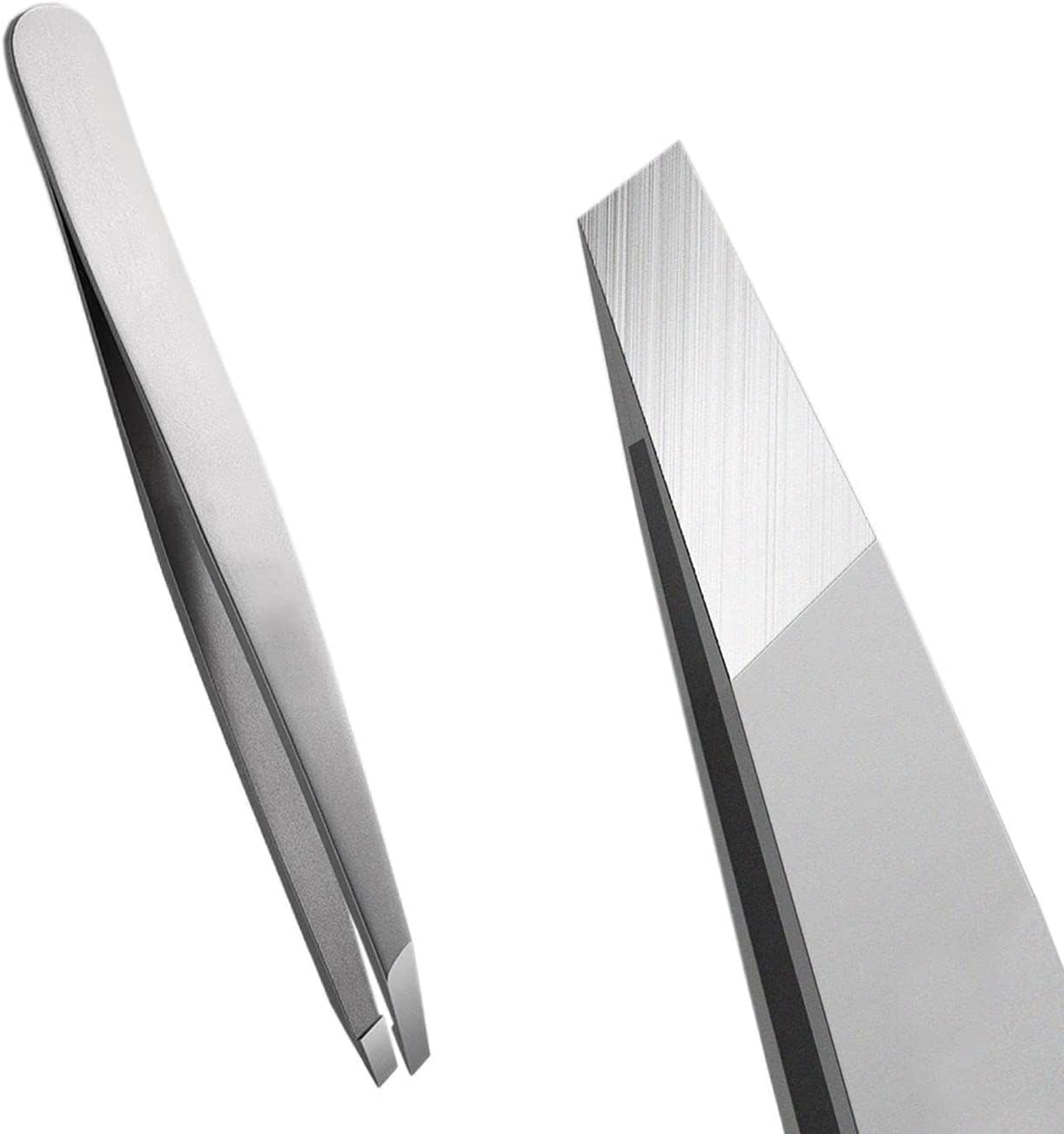 RIBHNXHI Stainless Steel Slant Tweezer Silver Eyebrow Tweezers for Eyelash Extensions and Makeup Professional Tools image number 4
