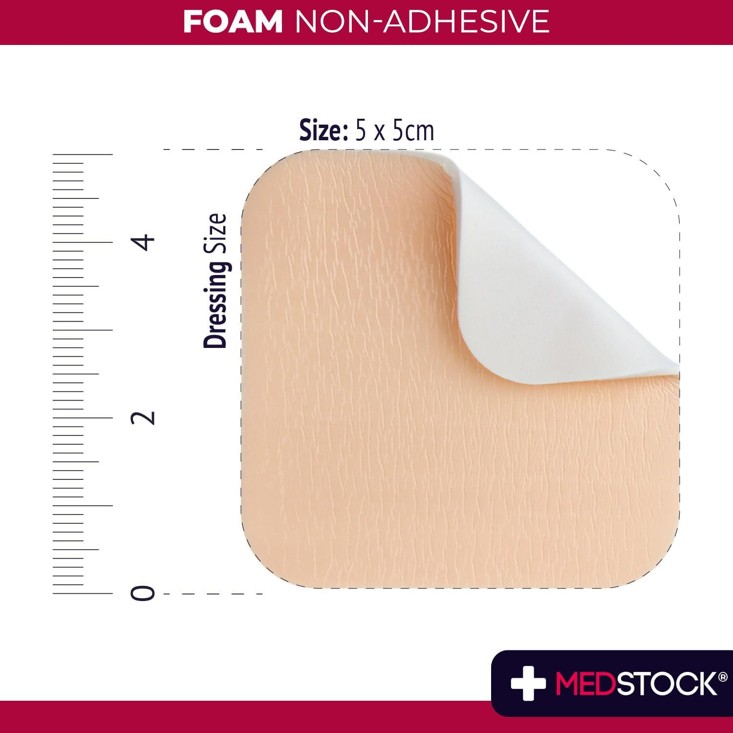 MEDSTOCK Foam Non-Adhesive Dressing, 5CM X 5CM, 10 Count, Wound Care, Odour Control Foam Dressing for Wounds, Non-Adhesive, High Absorption, Hypoallergenic, CMC Granules, Optimal for Wound Healing image number 3