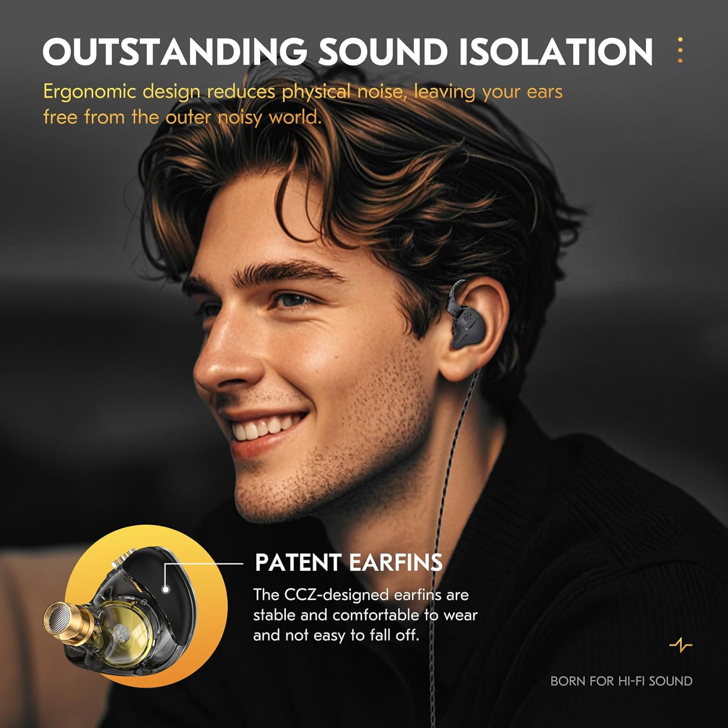 Yinyoo CCZ Sonata DC03 USB-C IEM Headphones, 10Mm Magnetic Dynamic Driver, High Fidelity Gaming Sports In-Ear Headphones, Wired Type C Earbuds for Gift PC Audiophile Singer