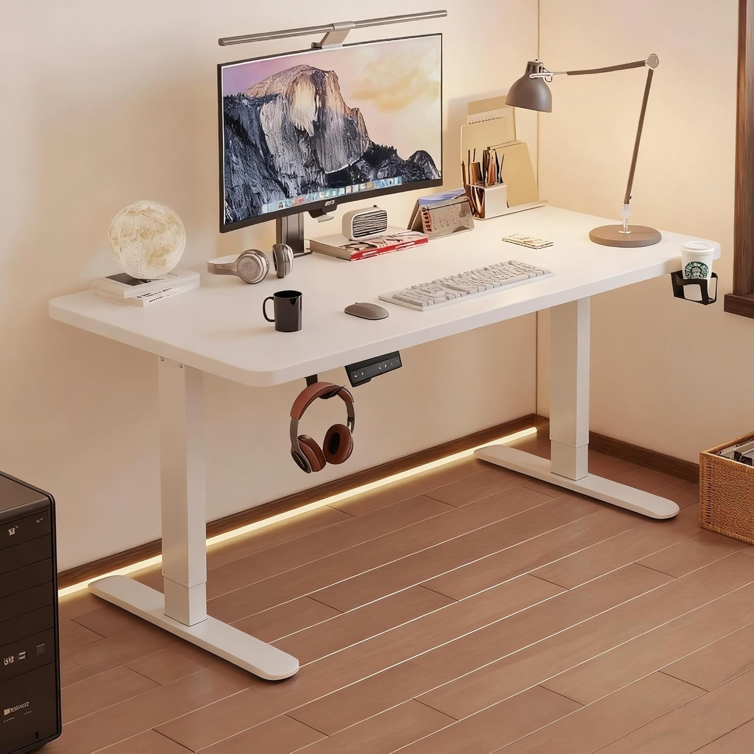 CKIKH Electric Standing Desk Adjustable Height Sit and Stand Desk Home Office Desk Ergonomic Workstation Computer Desk for Office Gaming Strong Capacity (White01, 120CM)