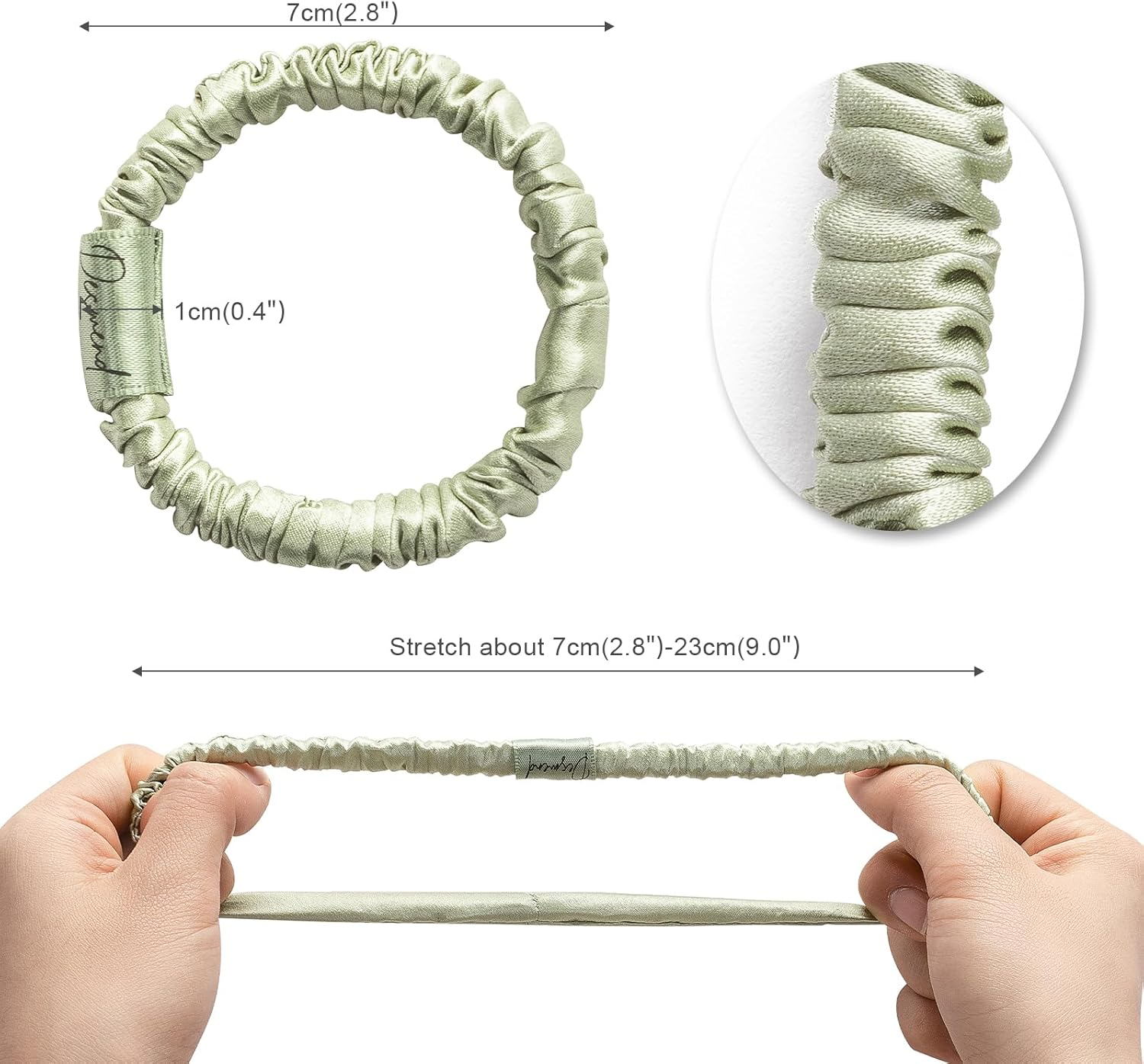 Silk Scrunchies 100% Pure Mulberry Thin Skinny Silk Hair Ties for Women & Girls No Damage Hair Bands Perfect for Ponytails & Sleep Small 5 Pcs Black/Green/Pink/Light Brown/Blue image number 4