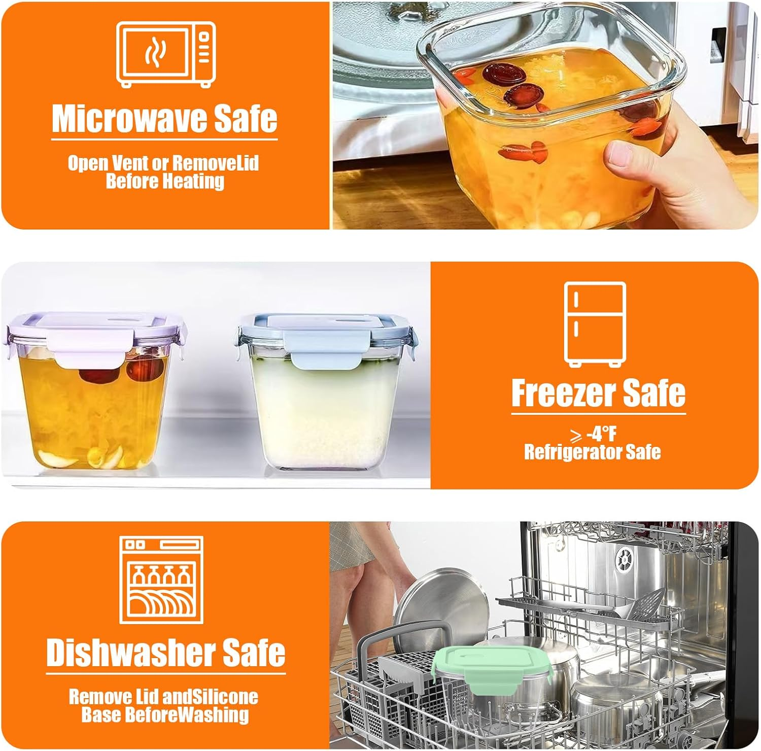 Glass Food Storage Containers, 4 Piece Set of Glass Meal Prep Containers with Lid, Microwave and Refrigerator Safe, Suitable for Oat, Fruits, Salads, Lunches Etc. image number 2