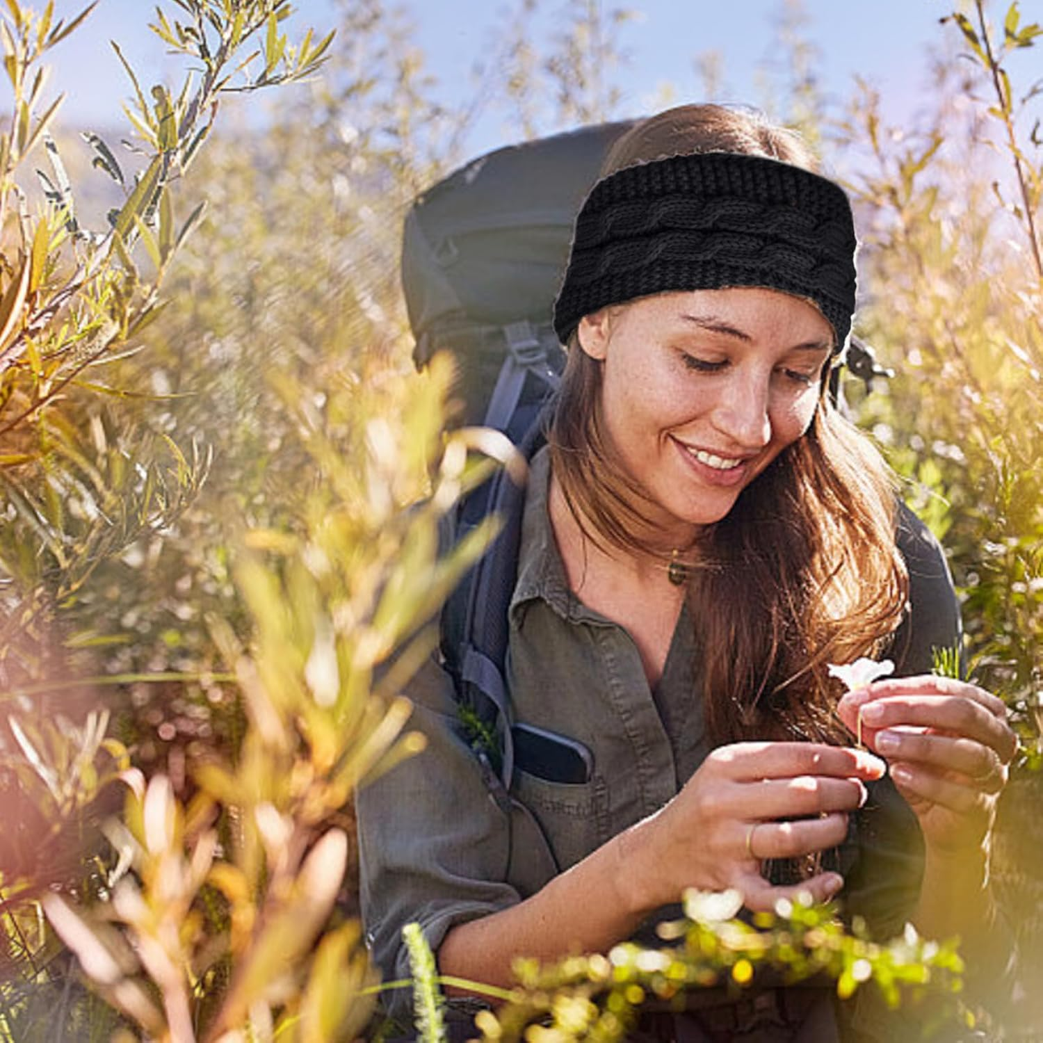 Pack of 2 Winter Headband for Women, Elastic Knitted Hair Band, Girls Thick Warm Headbands, Ear Warmers, Headband, Thermal Headband (Black, Beige) image number 2