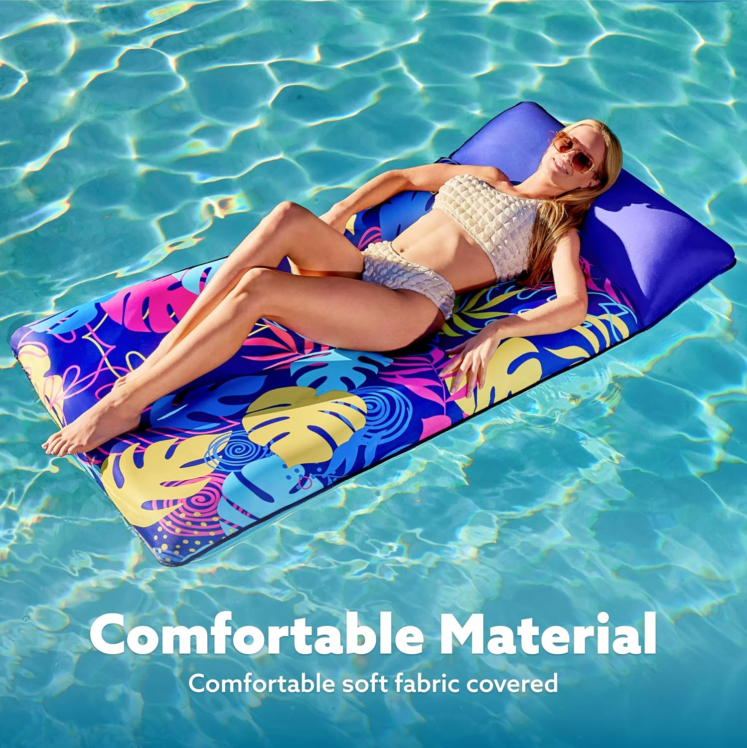 Sloosh Inflatable Pool Floats Lounge - XL Fabric Covered Pool Mat Floaties for Adults, Ultra Comfort Water Floating Lounger with Headrest for Beach Lake Swimming Pool Sun Tanning Float Raft (72"X34") image number 2