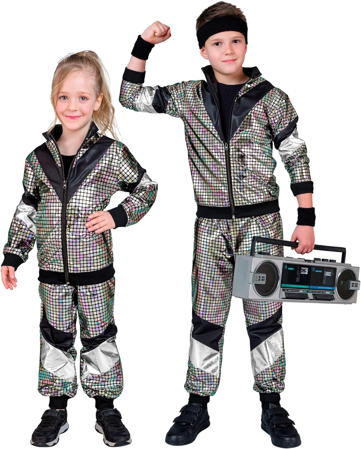 Widmann Children'S Tracksuit Costume, Disco Style, 80S Outfit, Jogging Suit, Bad Taste Outfit, Fancy Dress Costumes, Multicolor, 164 image number 2