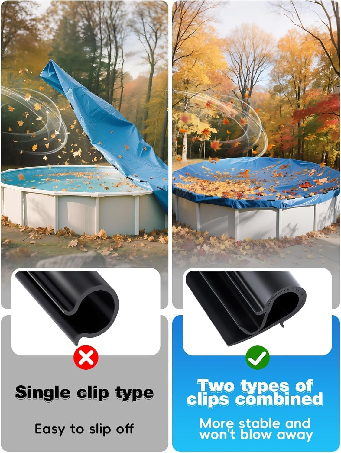 60 Pcs Winter Pool Cover Clips for above Ground Pools, 2 Shapes Pool Clips Pool Cover Clamps Black 4.7 Inch Pool Wind Guard Clips to Protect Swimming Pools