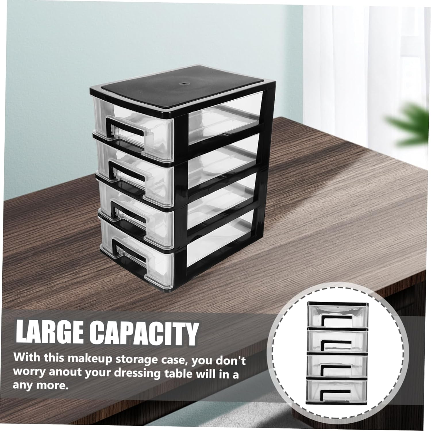 Beavorty 4-Layer Desktop Drawer Storage Box, Plastic Sundries Holder and Cosmetics Organizer for Makeup Tools, Compact Mini Storage for Bathroom, Bedroom, and Office Use (Black image number 3