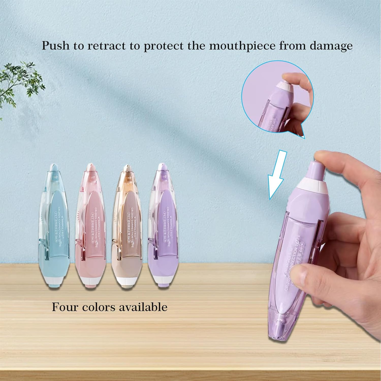 Fkereg Retractable White Out Pens 2 Pack with 2 Extra Refills, Cute Correction Tape Pen 5Mm X 24M, Refillable Whiteout Pen for Instant Correction Office Supplies, Purple & Brown image number 5