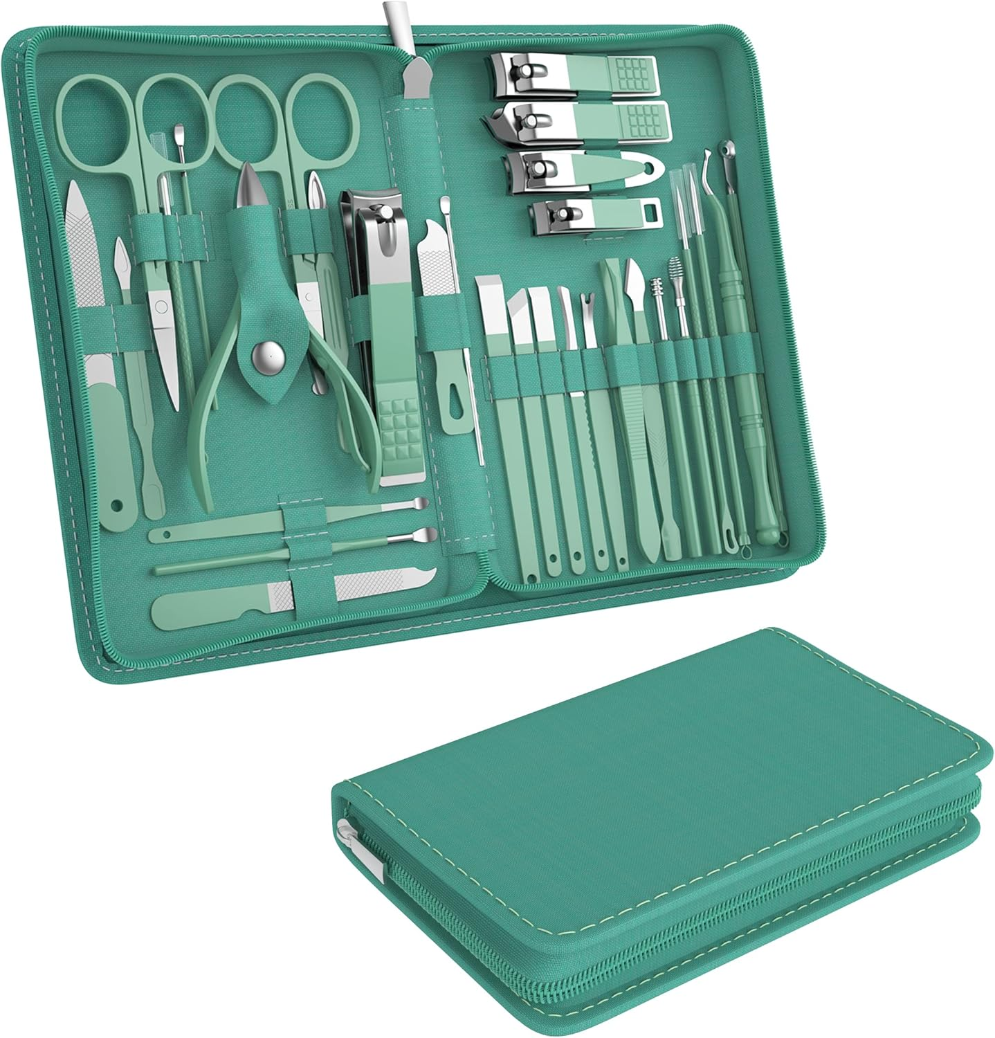 Manicure Set Personal Care, Nail Clipper Kit, Professional Nail Clipper Pedicure Set, Nail Tools with Luxurious Travel Case, Gifts for Men Women Family Friend, 31 Pieces (Green) - B image number 4