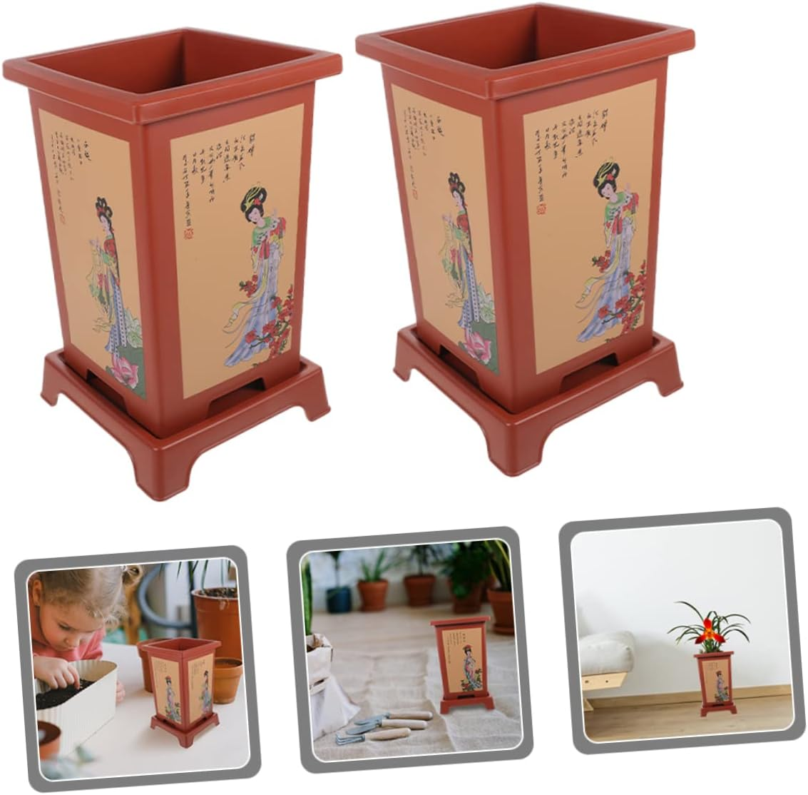 DOITOOL 2 Sets Imitation Purple Sand Flower Pots Planter Holder Pot Resin for Indoor Spring Outdoor Decor for Plants Household Planter image number 2