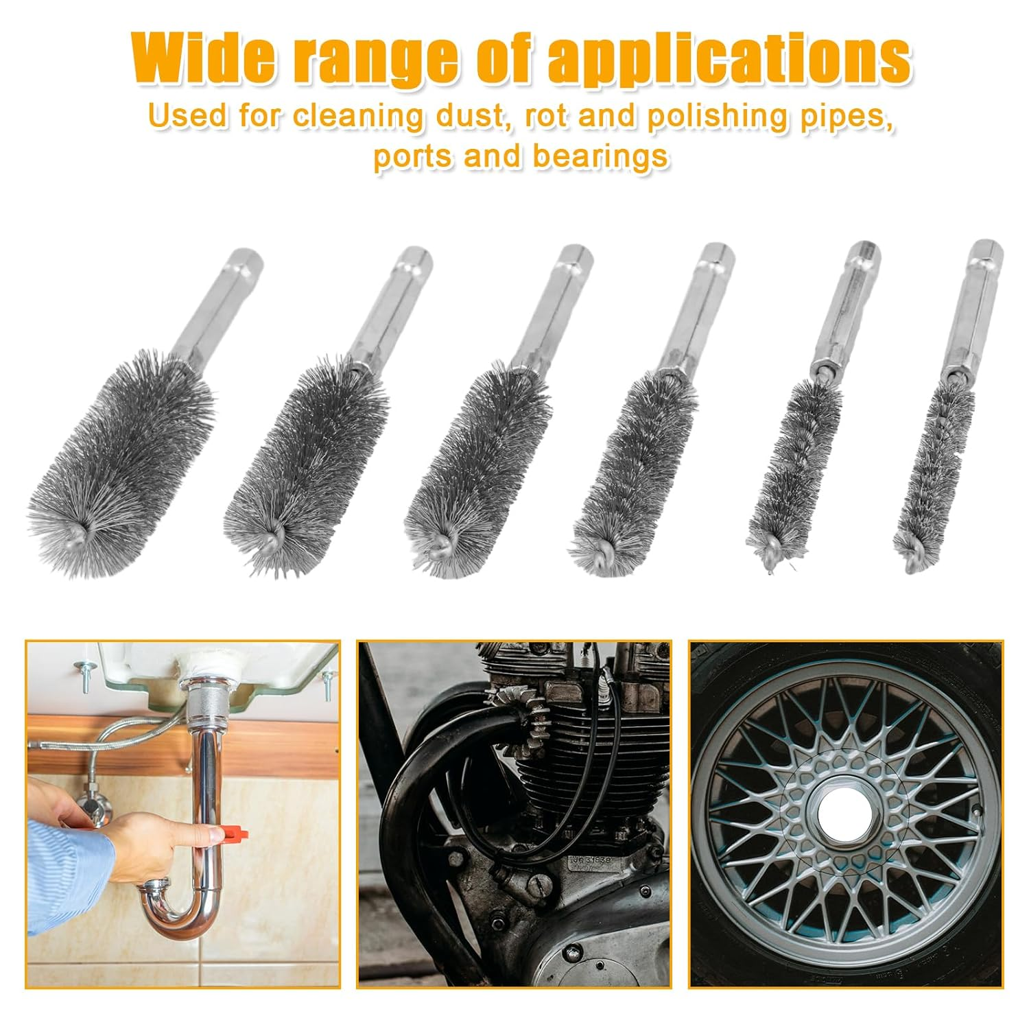 10Pcs Stainless Steel Wire Bore Brushes, Wire Brush for Drill for Cleaning with 1/4 Inch Hex Shank Pipe Cleaning Brush Copper Pipe Cleaner Twisted Wire Brush for Power Drill Die Grinders image number 5