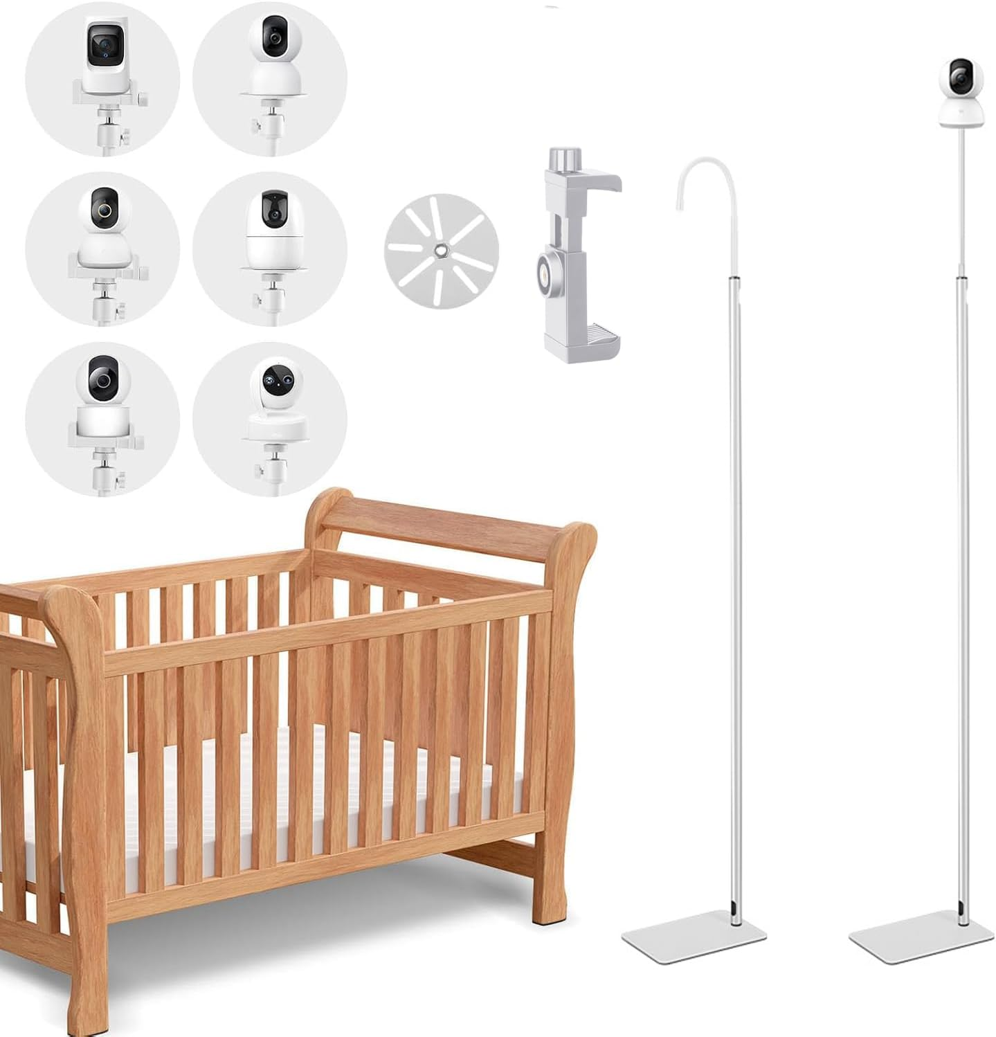Baby Monitor Floor Stand - Adjustable Height, Universal Stand for Most Camera With1/4 Screw, 360&deg; Rotating Non-Slip Base, Safe and Sturdy Nursery Camera Stand image number 1