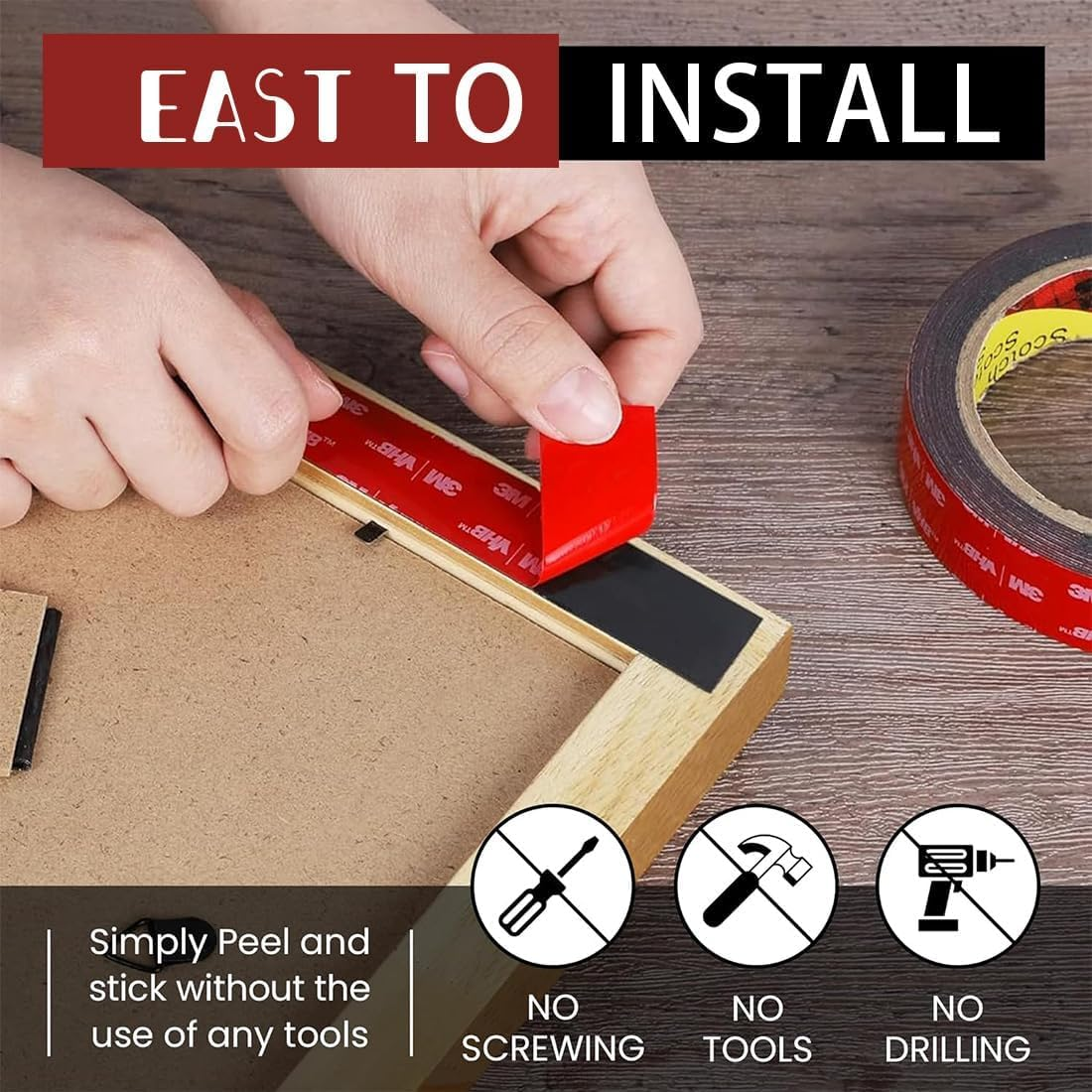 3M Double Sided Tape, Heavy Duty Foam Tape, Black Adhesive Mounting Tape, VHB-5952 Mounting Tape, 1.5Cm X 3M, Compatible with Electronics, Household Appliances, Automotive Applications - Fengea image number 4