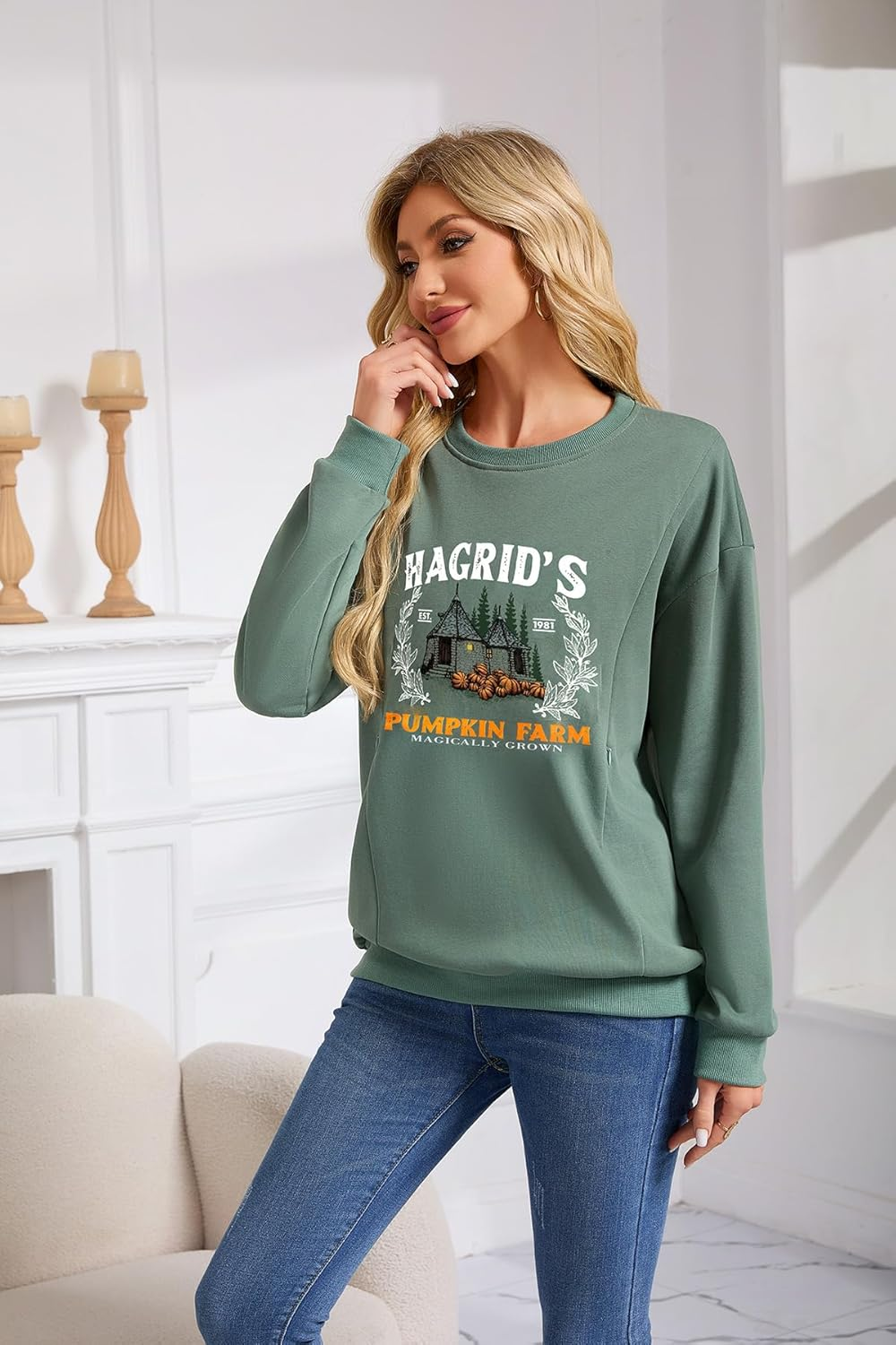 Women Zipper Nursing Breastfeeding Sweatshirts Novelty Hagrid'S Pumpkin Farm Halloween Thanksgiving Pullover Tops