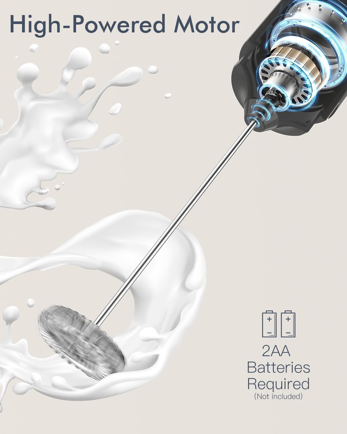 Milk Frother Handheld Electric Whisk Mini AA Battery Operated Foam Maker, 2 Speeds Food Grade Stirrer for Cappuccino, Frappe, Hot Chocolate, Compact Design for Barista & Home Use image number 6