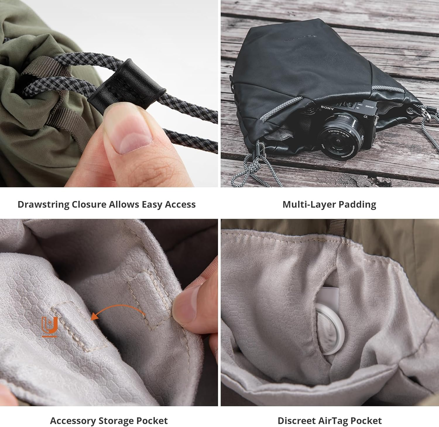 PGYTECH Onego Drawstring Camera Bag Small, Soft Camera Case Pouch Handbag Compatible with Mirrorless Cameras/Nikon/Canon/Sony/Fuji/Gopro Action Cameras image number 5