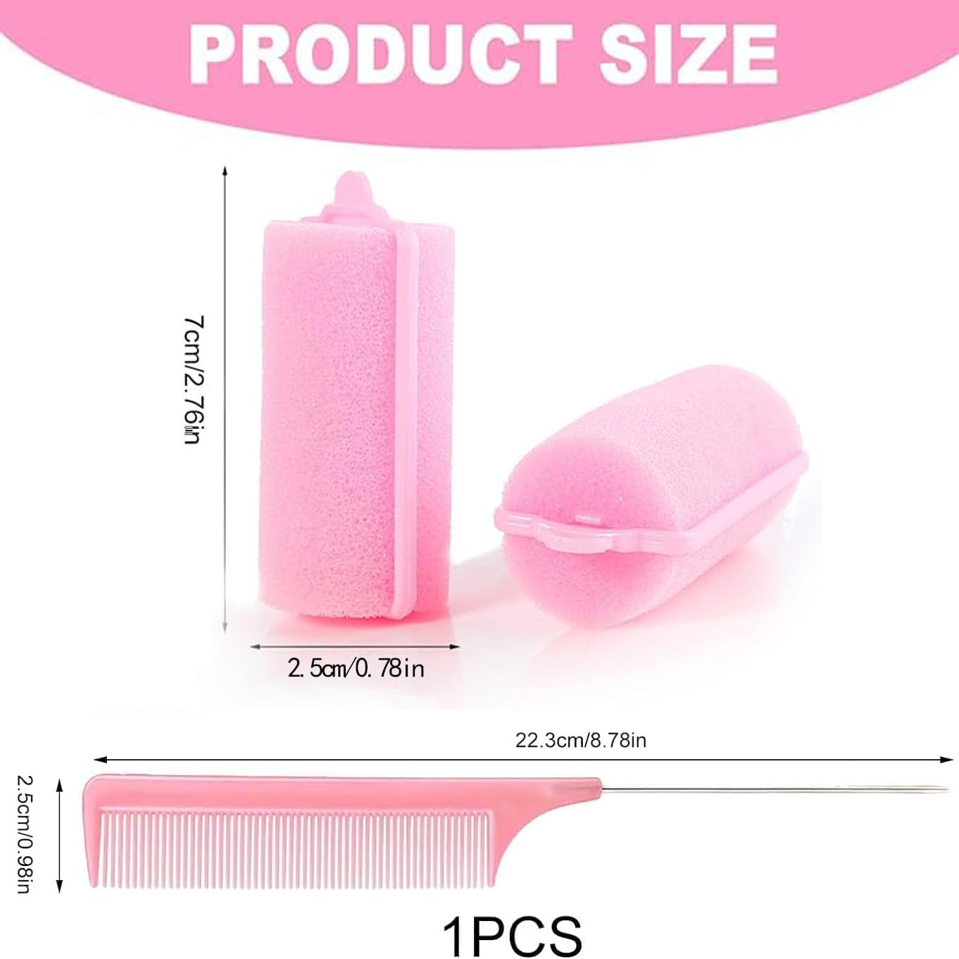 25 Piece Pink Foam Sponge Hair Curlers and Combs,Heatless, Soft and Flexible Styling Curlers for Medium Length Hair image number 3