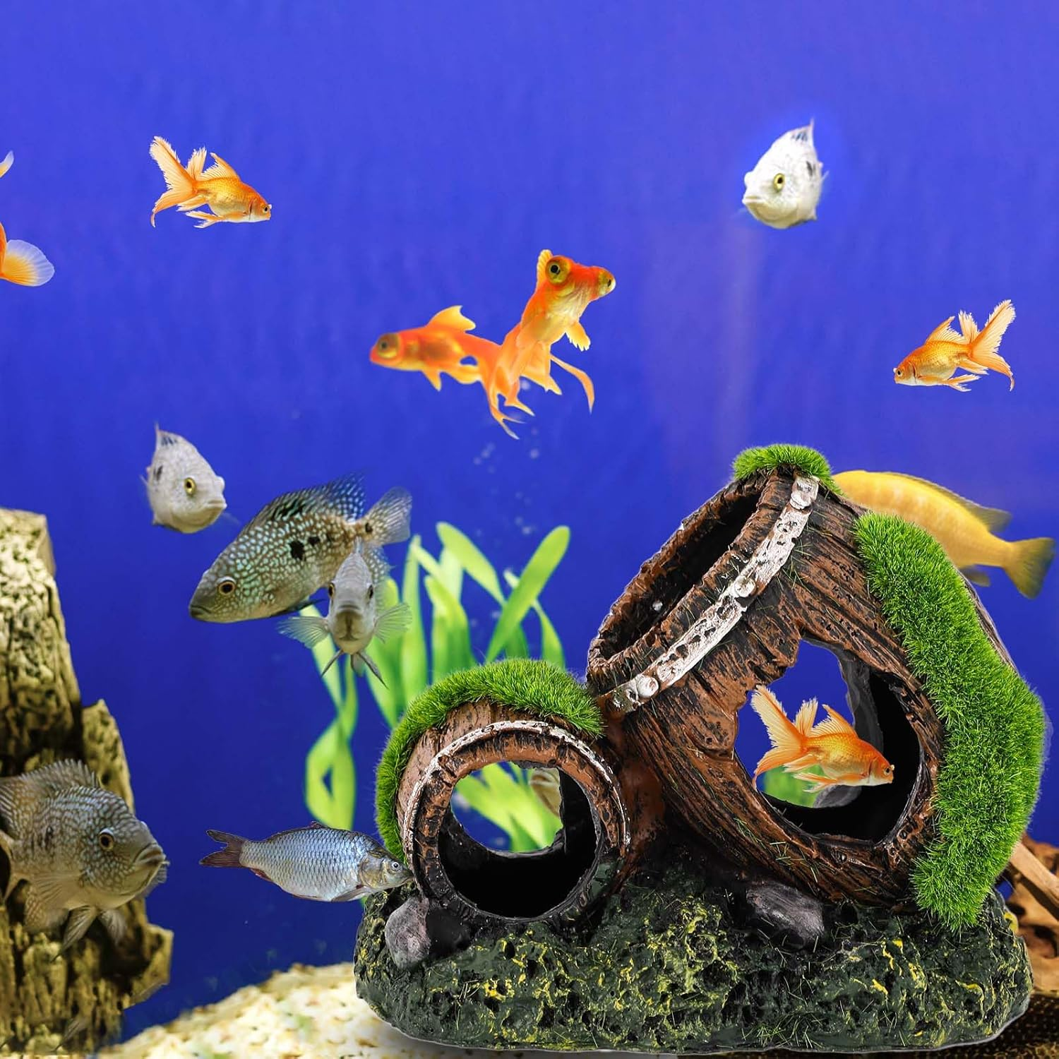 NQEUEPN Fish Tank Broken Barrel Decoration, Dual-Barrel Resin Fish Tank Decoration Aquarium Decor Aquarium Hideout for Betta Fish Tank Landscape for Small Animals to Play Hide Rest image number 5