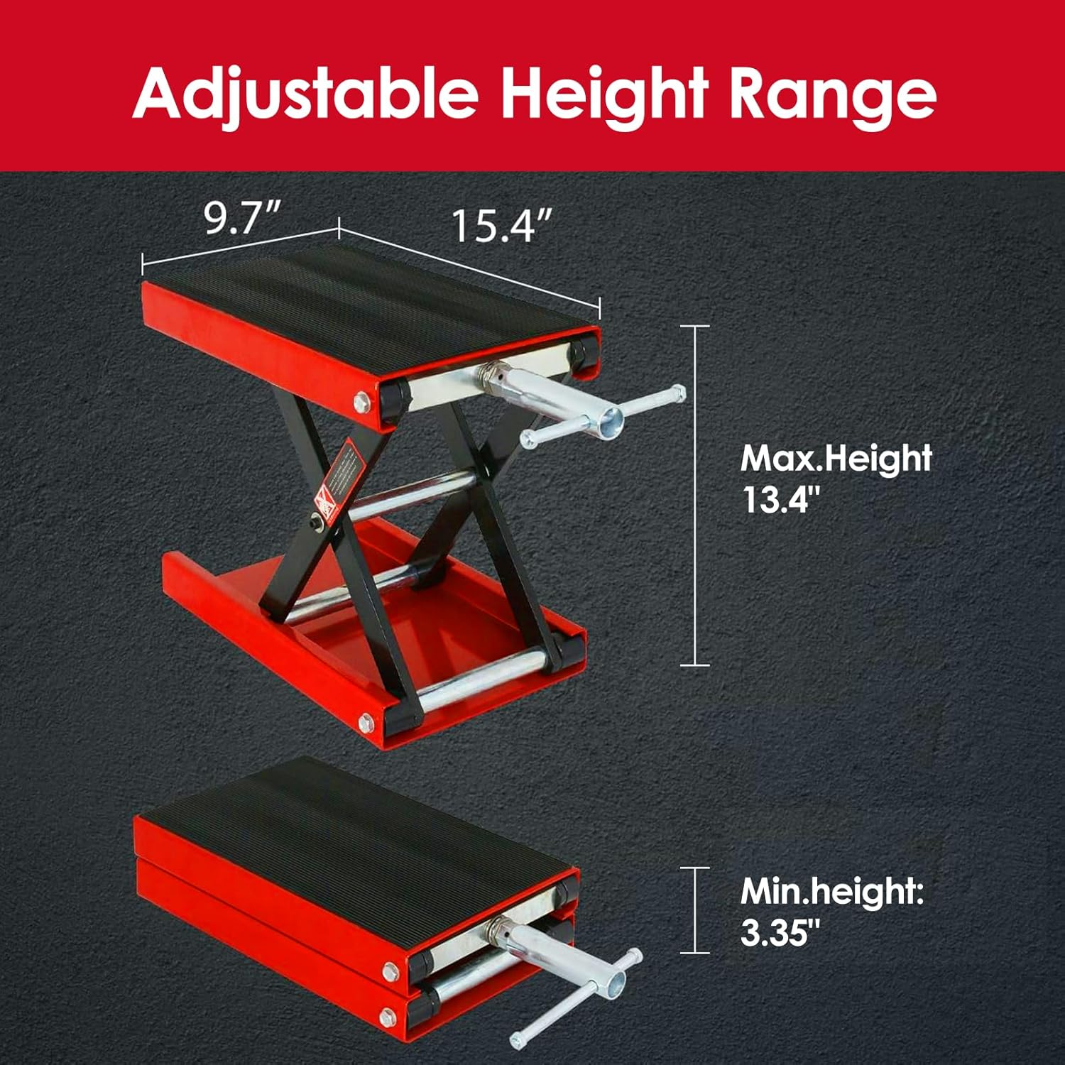 Diyeeni 1102 LBS Motorcycle Lift, Motorcycle Lift Scissor Jack, 3.35In-13.39In Adjustable Height Range, Metal Motor Center Stand for ATV, Cruiser Bikes, Street Bikes image number 2