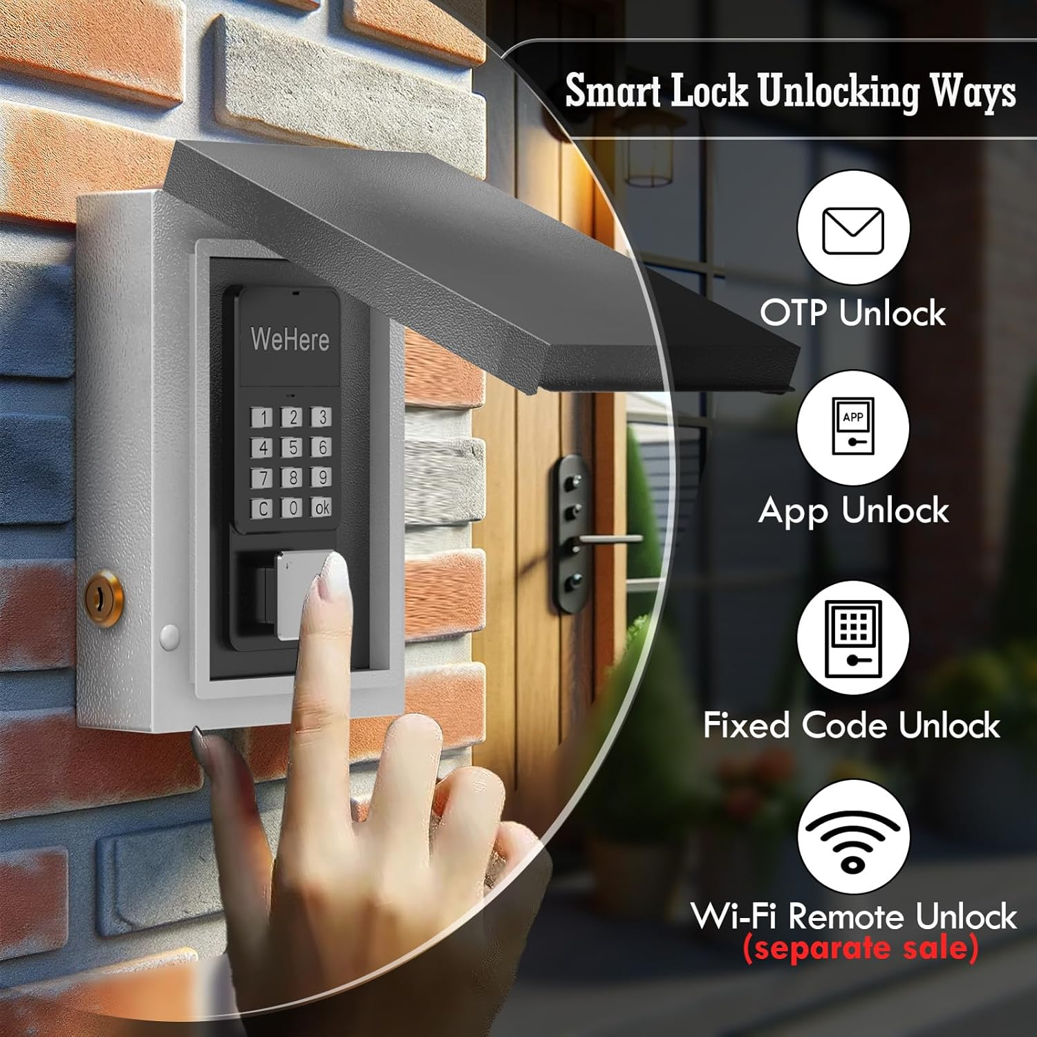 Wehere Key Lock Box Wall Mount Waterproof, Half Remote Unlock Smart Lockbox for House Key, Key Safe Security Storage, Otp/App/Permanent Password Unlock for Outside, Realtors, Apartments, Garage, Store
