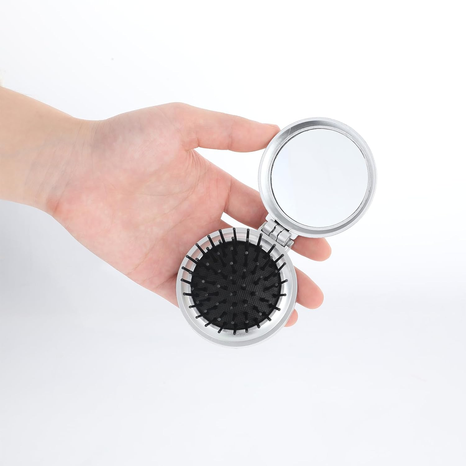 Round Folding Hair Brush, 2 Pieces Mini Hair Brush with Mirror Pocket Hair Massage Comb Portable Foldable Hair Brush Small Compact Purse Brush Travel Size Wet Hair Brushes for Women Girls Men image number 3