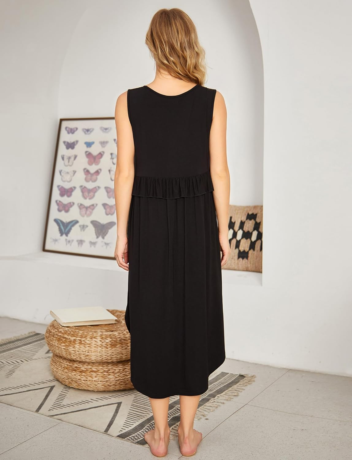 KEOYA Women'S Maternity Nursing Dress Stretchy Sleeveless Breastfeeding Long Dresses Button Front Nursing Clothes image number 4