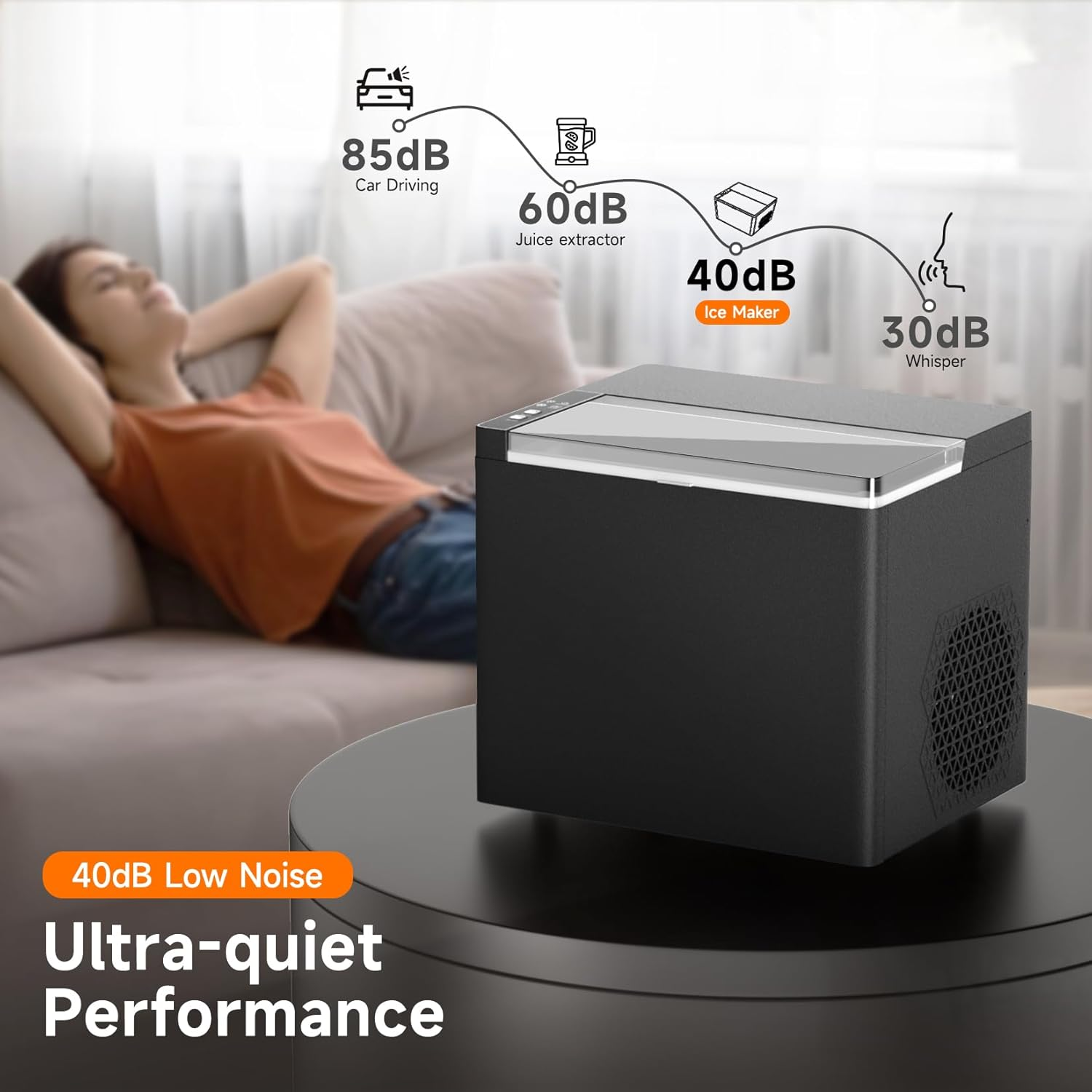 SONOLOR Ice Maker Countertop, Portable Ice Machine with Ice Scoop, Basket, 9 Cubes in 6 Mins, 26.5Lbs/24H, 2 Sizes of Bullet Ice, One-Click Operation Ice Makers for Home/Party/Offices/Bars (Black)