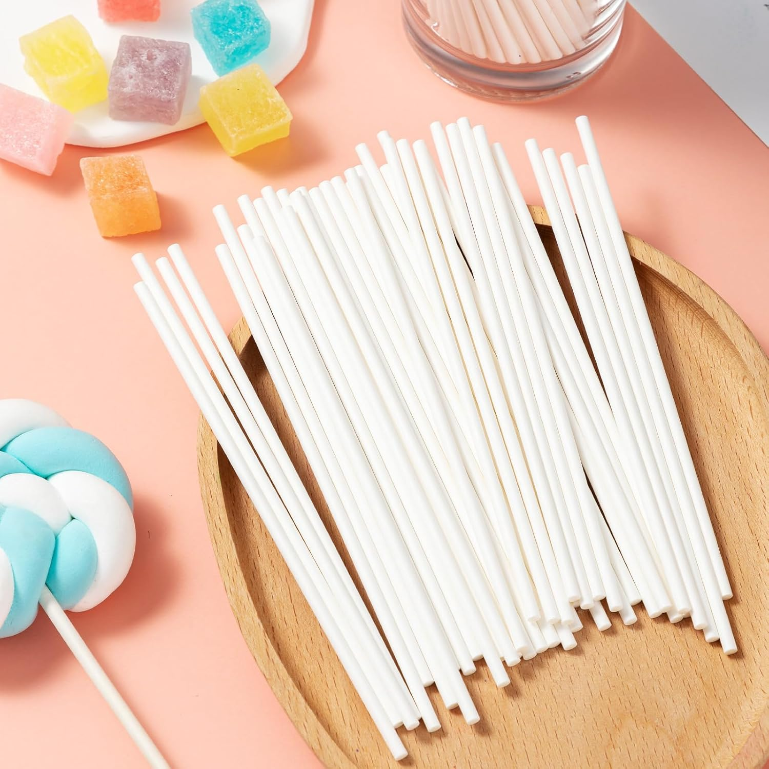 200 Count 6 Inch Lollipop Sticks, Reusable White Cake Pop Sticks, Plastic Cake Lollipop Stick for Candy Making Accessories