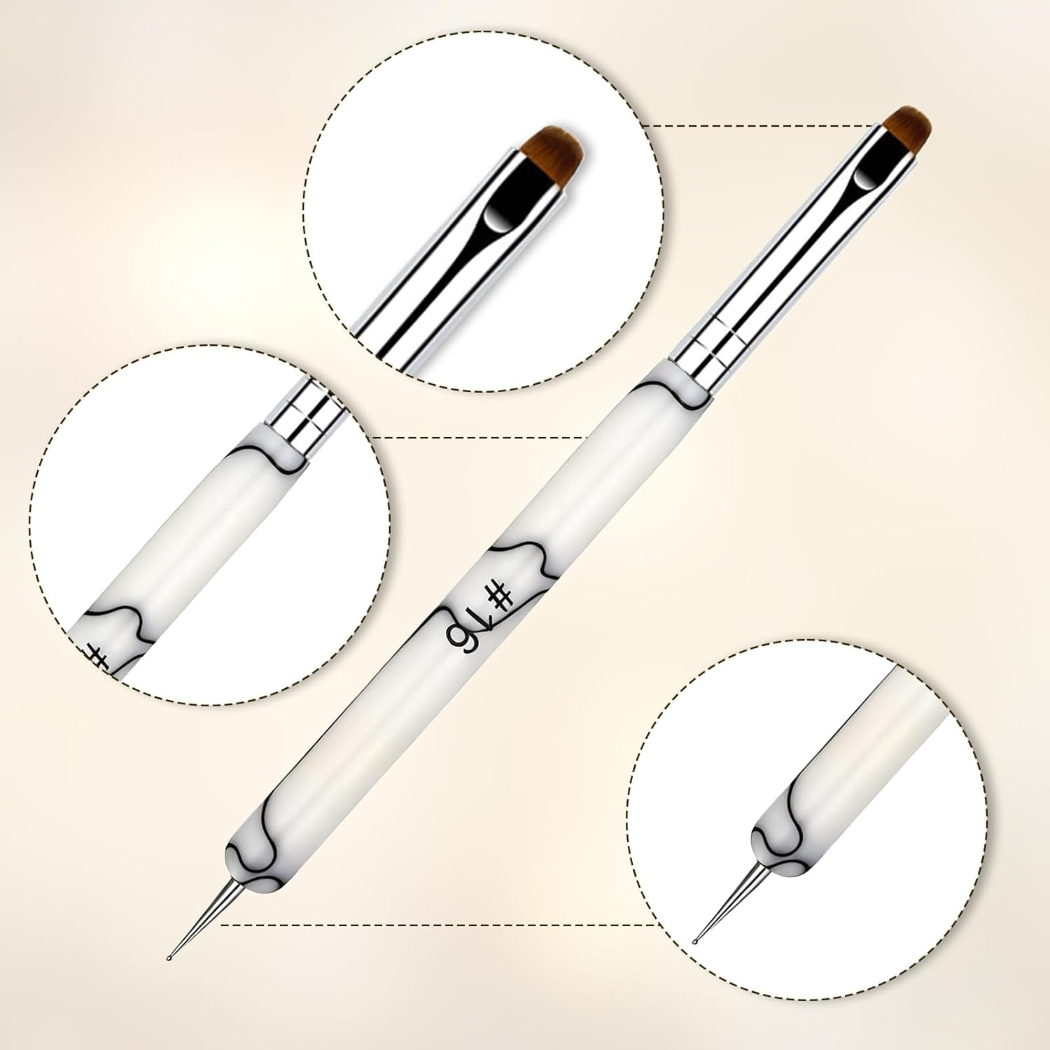 4 Pcs French Nail Brush Set French Tip Brush and 2 Way Dotting Tool for Nails Gel Acrylic Nails Art Design Pen Professional Nail Clean up Brushes for Salon Manicure Beginners(White) - White image number 6