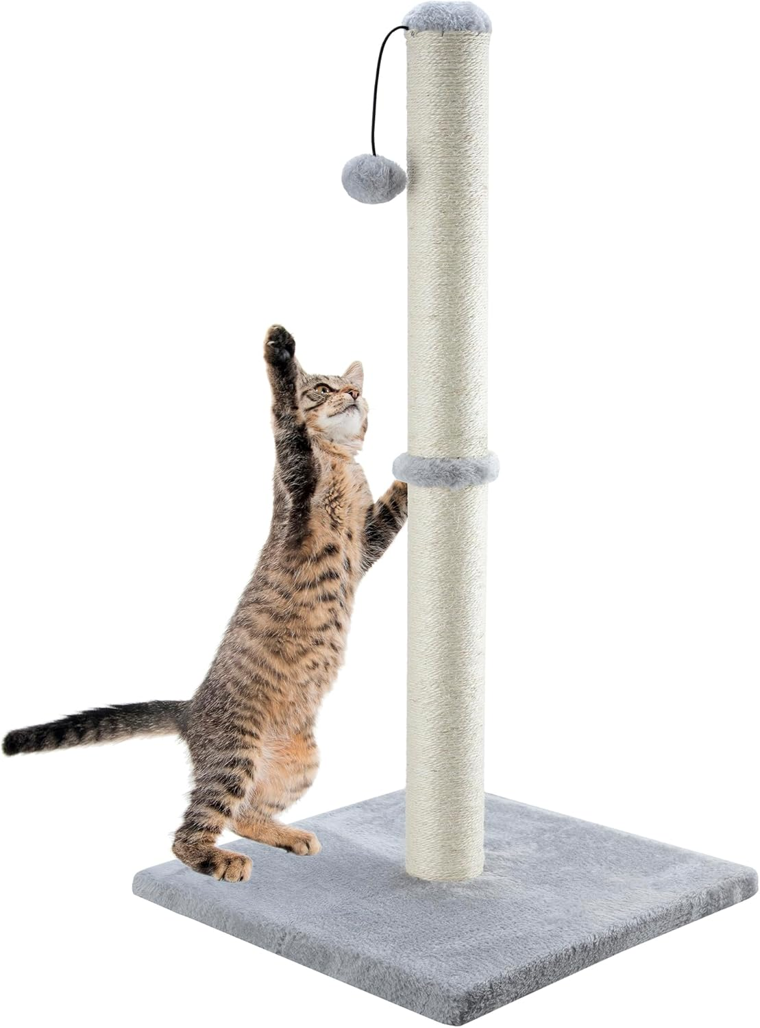 Dimaka 34 Inch Tall Ultimate Cat Scratching Post, Claw Scratcher with Sisal Rope and Covered with Soft Smooth Plush, Vertical Scratch [Full Stretch], Modern Stable Design for Cats(Grey V2)