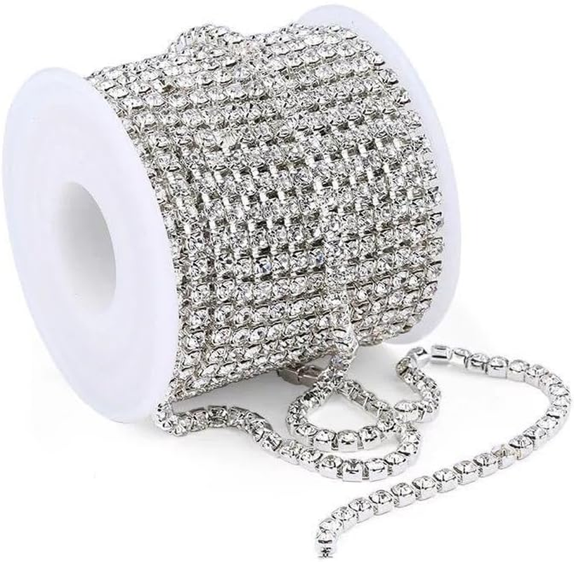 11 Yards Crystal Rhinestone Trim Ss16/4.0Mm Close Chain Trim for Sewing Crafts, Claw Rhinestone Chain for Ideal Wedding Party DIY Decoration (Silver) image number 5