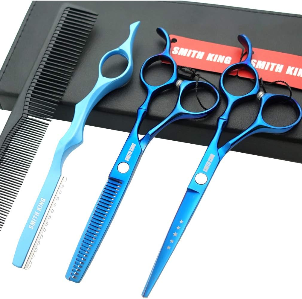 7.0 Inches Professional Hair Cutting Thinning Scissors Set with Razor (Blue)