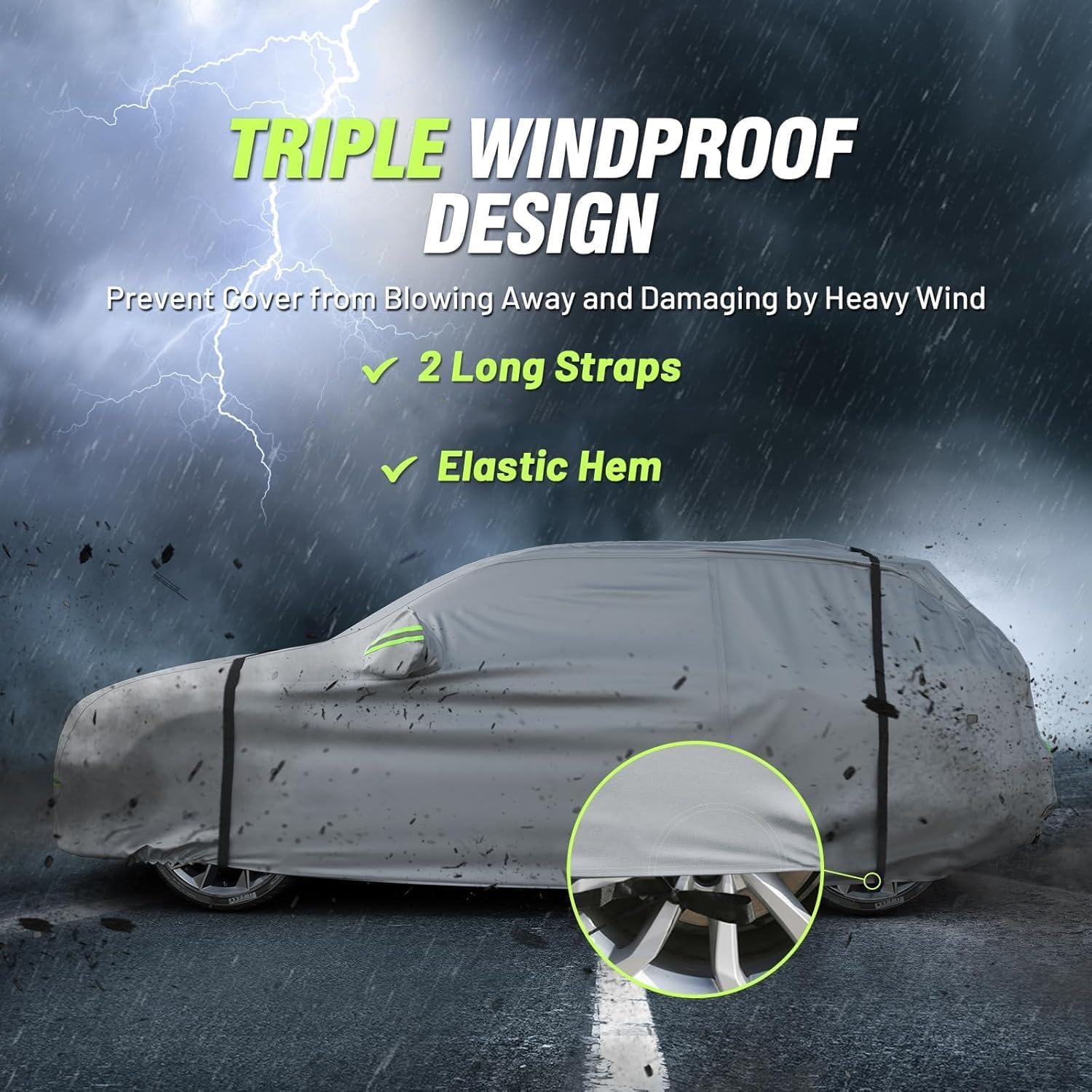 6-Layer Waterproof Car Cover - All Weather for Automobiles Heavy Duty Outdoor Dust Rain Sun Protection Snowproof Car Tarp with Windproof Straps Universal Fit (For Hatchback 2L) image number 3