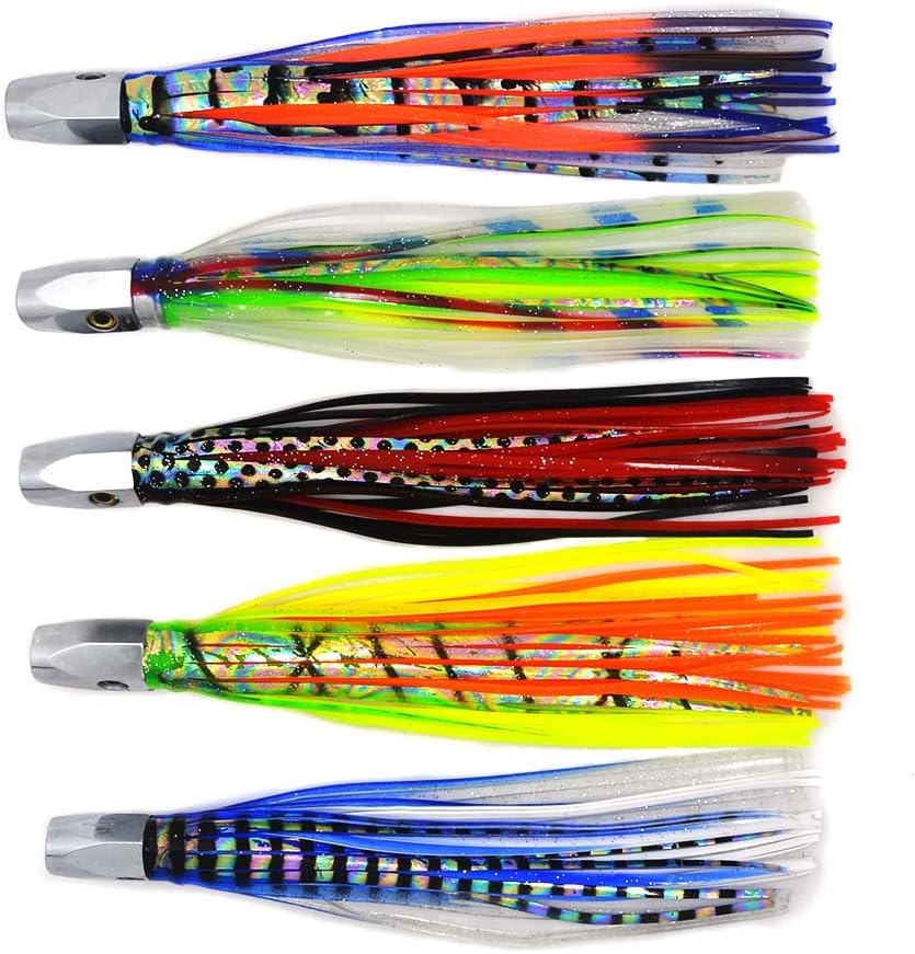 Kmucutie Set of 5 Pcs 8 Inch Trolling Skirt Lures Marlin Tuna Dolphin Mahi Durado Wahoo Big Game Deep Sea Fishing Lure image number 5