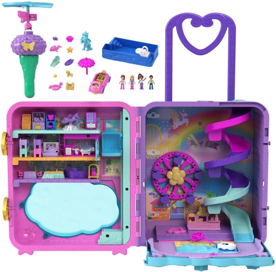 Polly Pocket Dolls, Playset and Travel Toys, 4 Dolls, 1 Vehicle, 25+ Accessories, Resort Roll Away image number 1