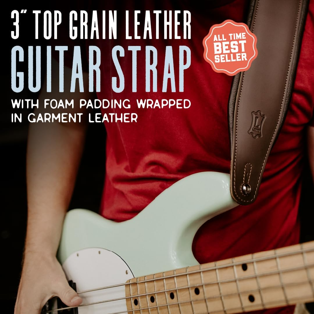 Levy'S Leathers Top Grain Leather Guitar Strap, 3-Inch Wide, Black image number 4
