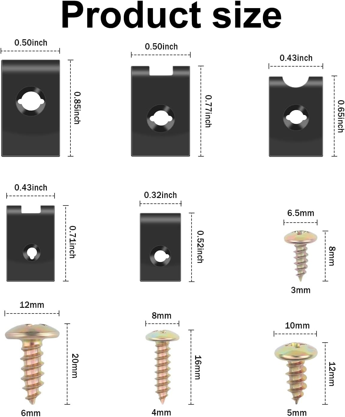Funcyboo 170 Pcs U-Clip and Screw Assortment Kit, 9 Sizes U Type Clips and Nuts Auto Car U-Clip Universal Bumper Cover Screws for Dash Door Bumper Panel Interior image number 2