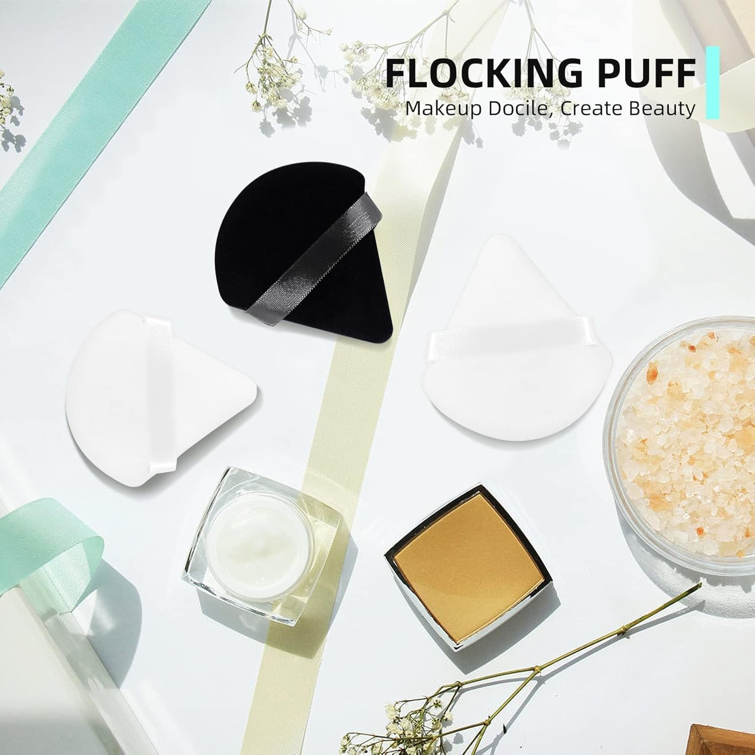 Viaky 20Pcs Triangle Powder Puffs,Face Soft Makeup Puff,Velour Cosmetic Sponge Stocking Stuffers for Loose Powder(Black & White) image number 6