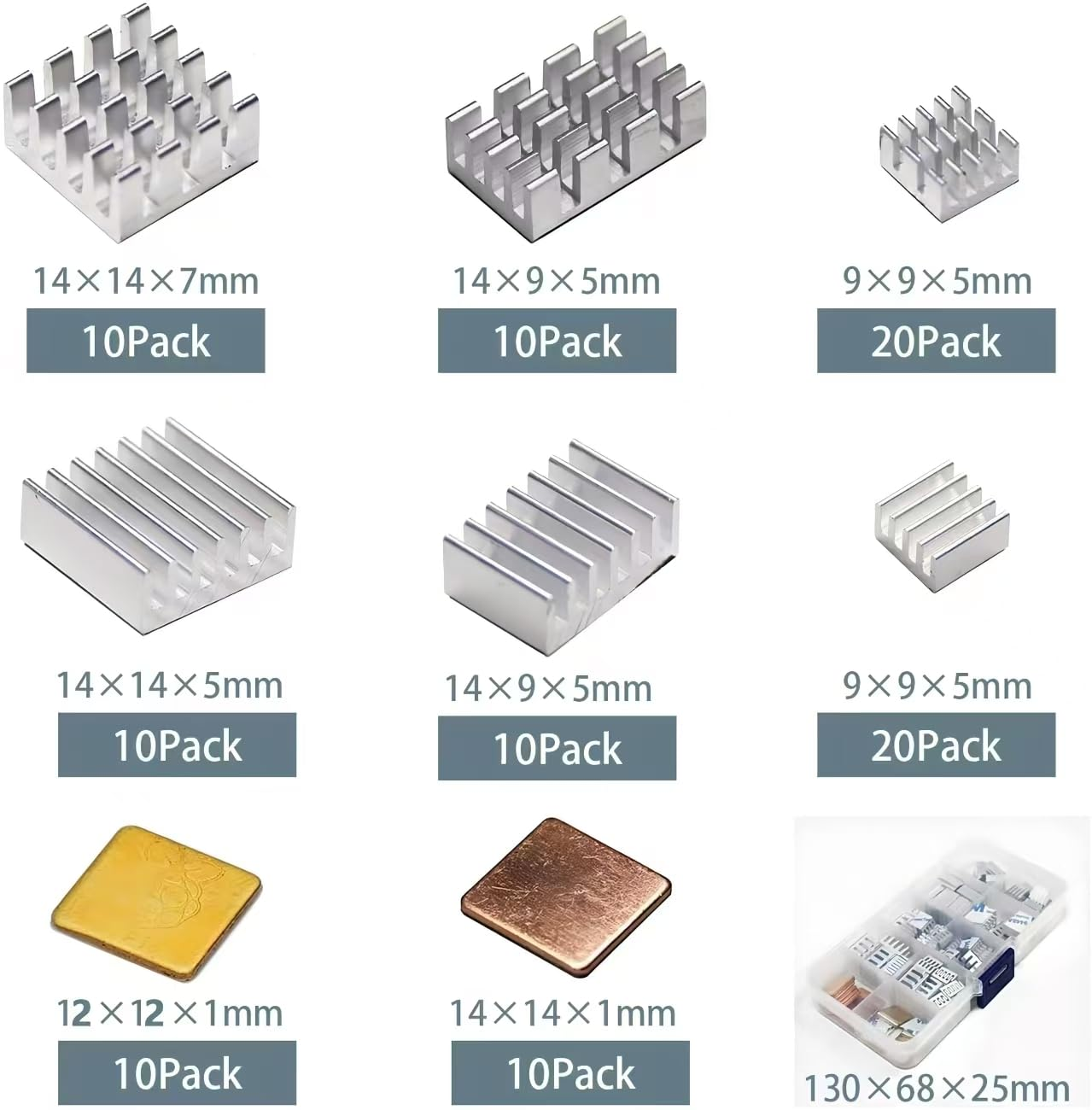 100 PCS Raspberry Pi 4 Heatsink Kit with Conductive Adhesive Tape, Aluminum Heat Sink Cooler and Copper Heatsink for Raspberry Pi B B+ 2/3/4 image number 5