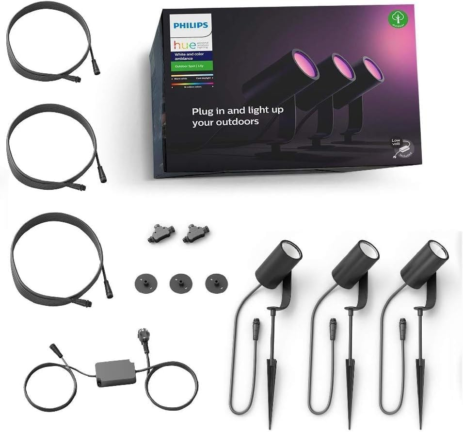 Philips Hue Lily White and Colour Ambiance Led 3X Spotlight Base Unit: Smart Outdoor Lighting for Garden, Compatible with Alexa, Google Assistant and Apple Homekit image number 5