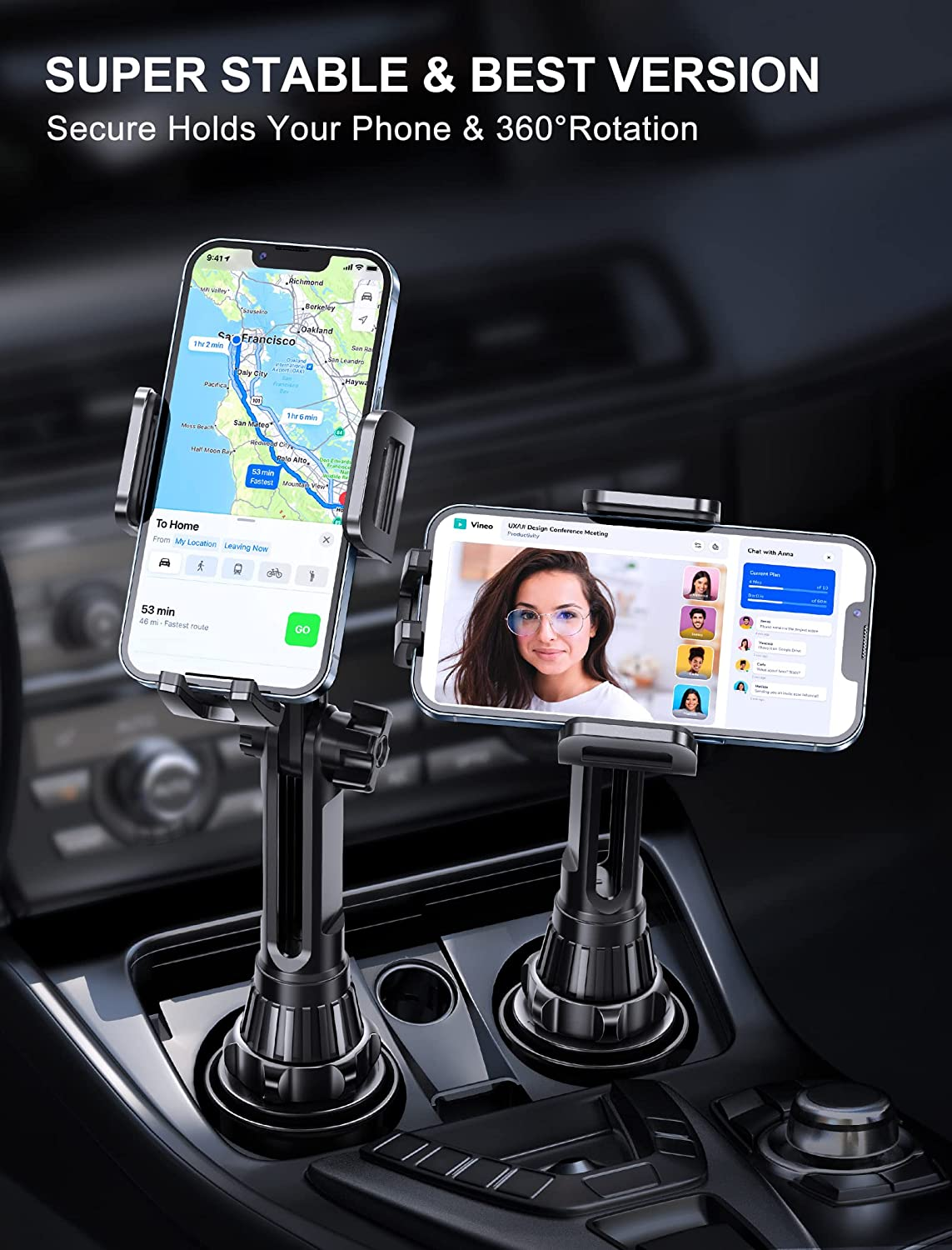 Car-Cup-Holder-Phone-Mount Adjustable Long Pole Automobile Cup Holder Smart Phone Cradle Car Mount for Iphone 11 Pro/Xr/Xs Max/X/8/7 Plus/6S/Samsung S10 /Note 9/S8 Plus/S7 Edge image number 4
