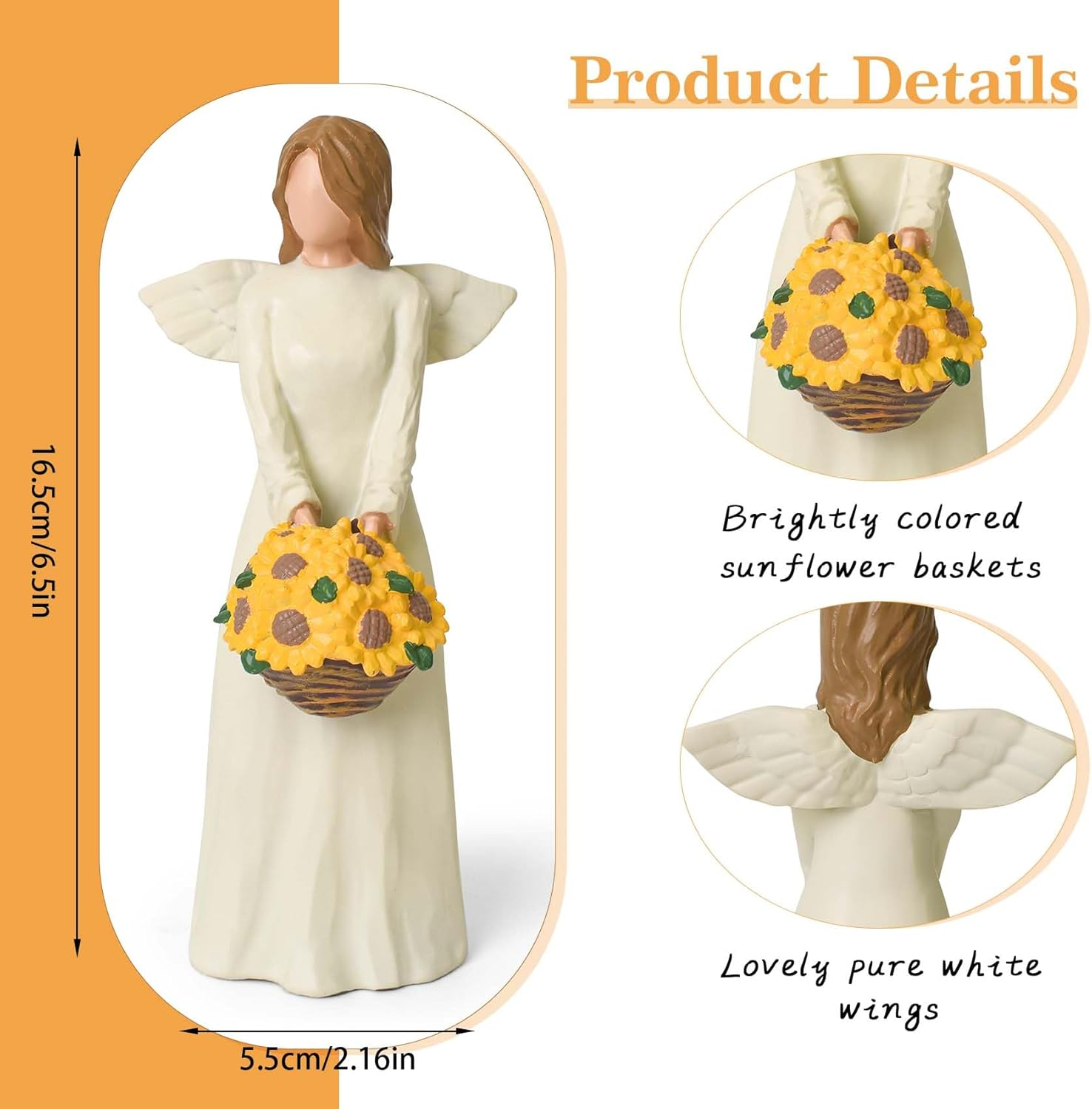 Sunflower Gifts for Women, Resin Sculptured Guardian Angel Figurines with Sunflower Basket, Inspirational Angel Gifts for Mom Daughter Sisters - Christmas, Mother&rsquo;S Day, Birthday Home Decor image number 5