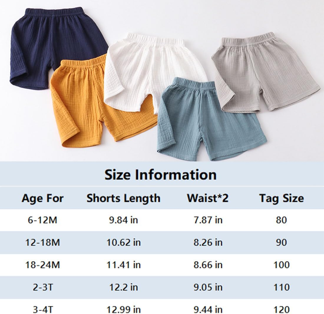 Elaowoho Baby Toddler Boys Shorts Cotton Linen Summer Loose Shorts 3 Pack Elastic Waist Solid Jogger Short Pants image number 2